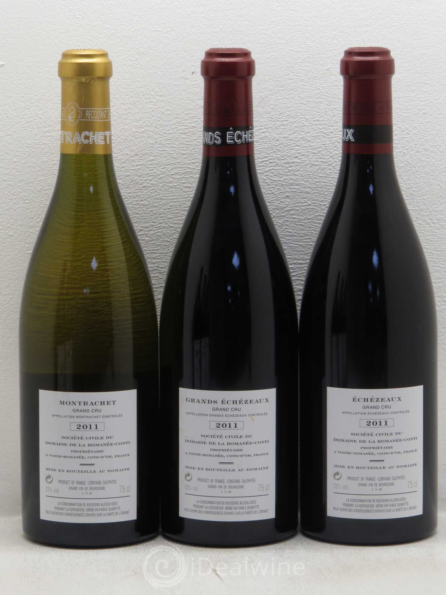 Assortiment 2011 du Domaine de la Romanée-Conti Domaine de la Romanée-Conti 6 Bouteilles : 3 Romanée Saint Vivant / 1 Echezeaux /1 Grand Echezeaux /1 Montrachet 2011 - Posten von 1 Flasche - 4