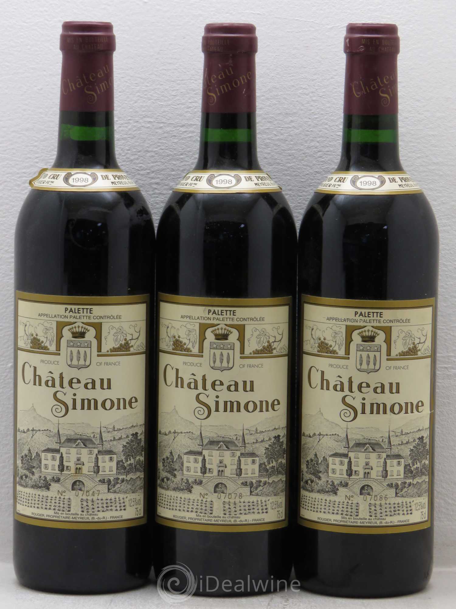 Palette Château Simone Famille Rougier 1998 - Lot de 3 bouteilles - 0