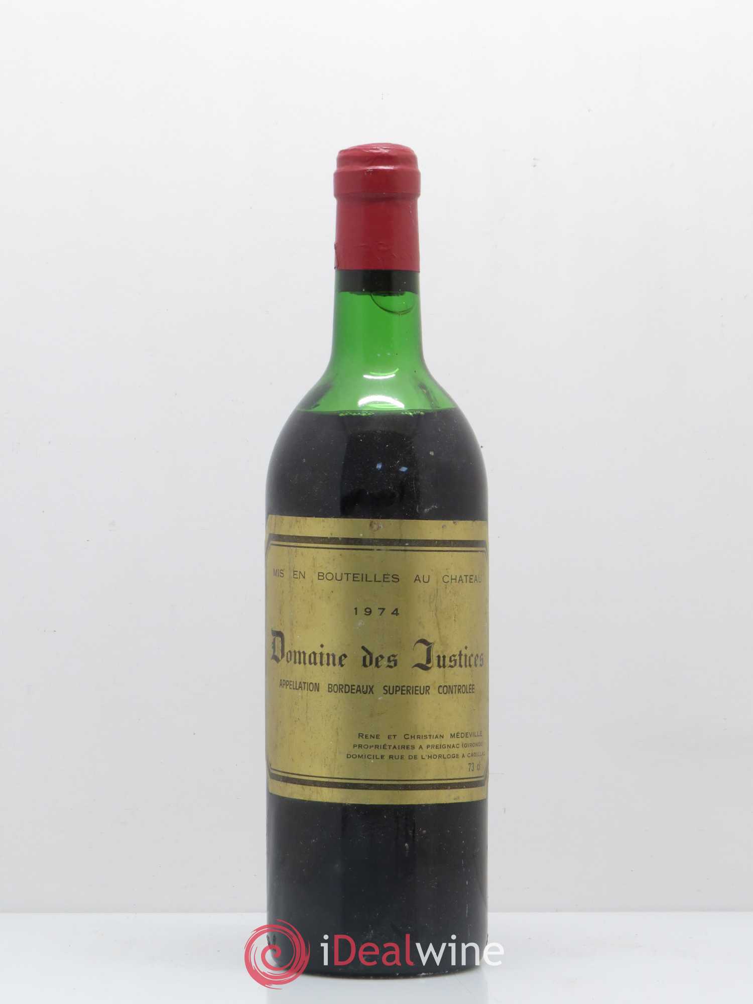 Bordeaux Domaine Des Justices (sans prix de réserve) 1974 - Posten von 1 Flasche - 0