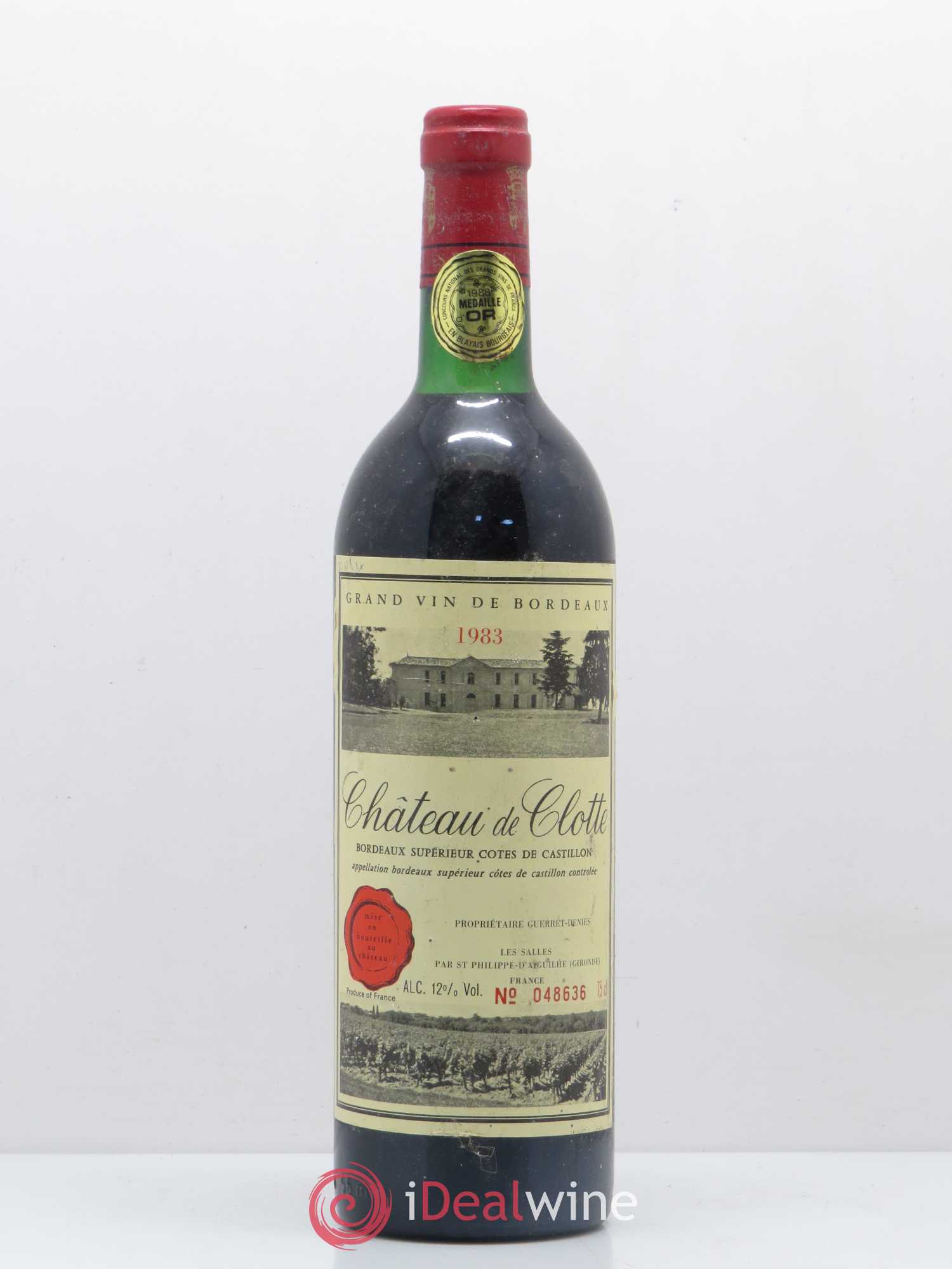 Bordeaux Château de Clotte Cotes de Castillon (sans prix de réserve) 1983 - Posten von 1 Flasche - 0