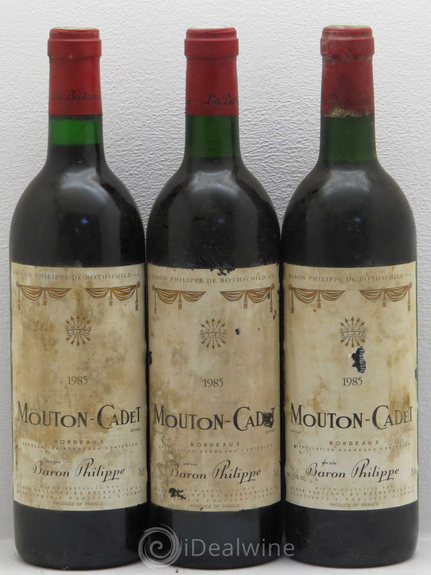 Château Mouton Cadet 1985 - Lot de 3 bouteilles - 0