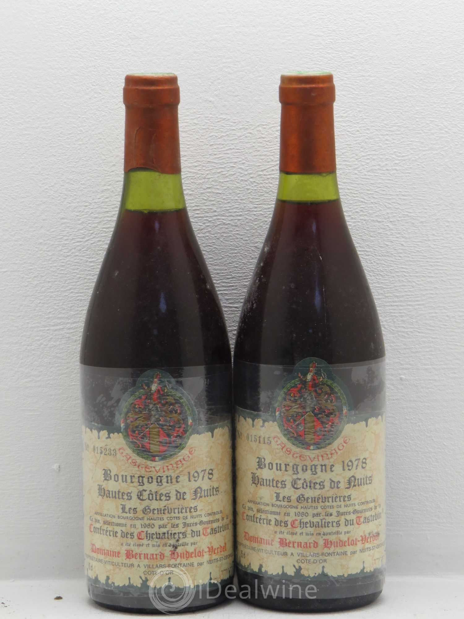 Hautes-Côtes de Nuits Domaine Bernard Hudelot Verde Les Genevrieres tastevinage 1978 - Posten von 2 Flaschen - 0