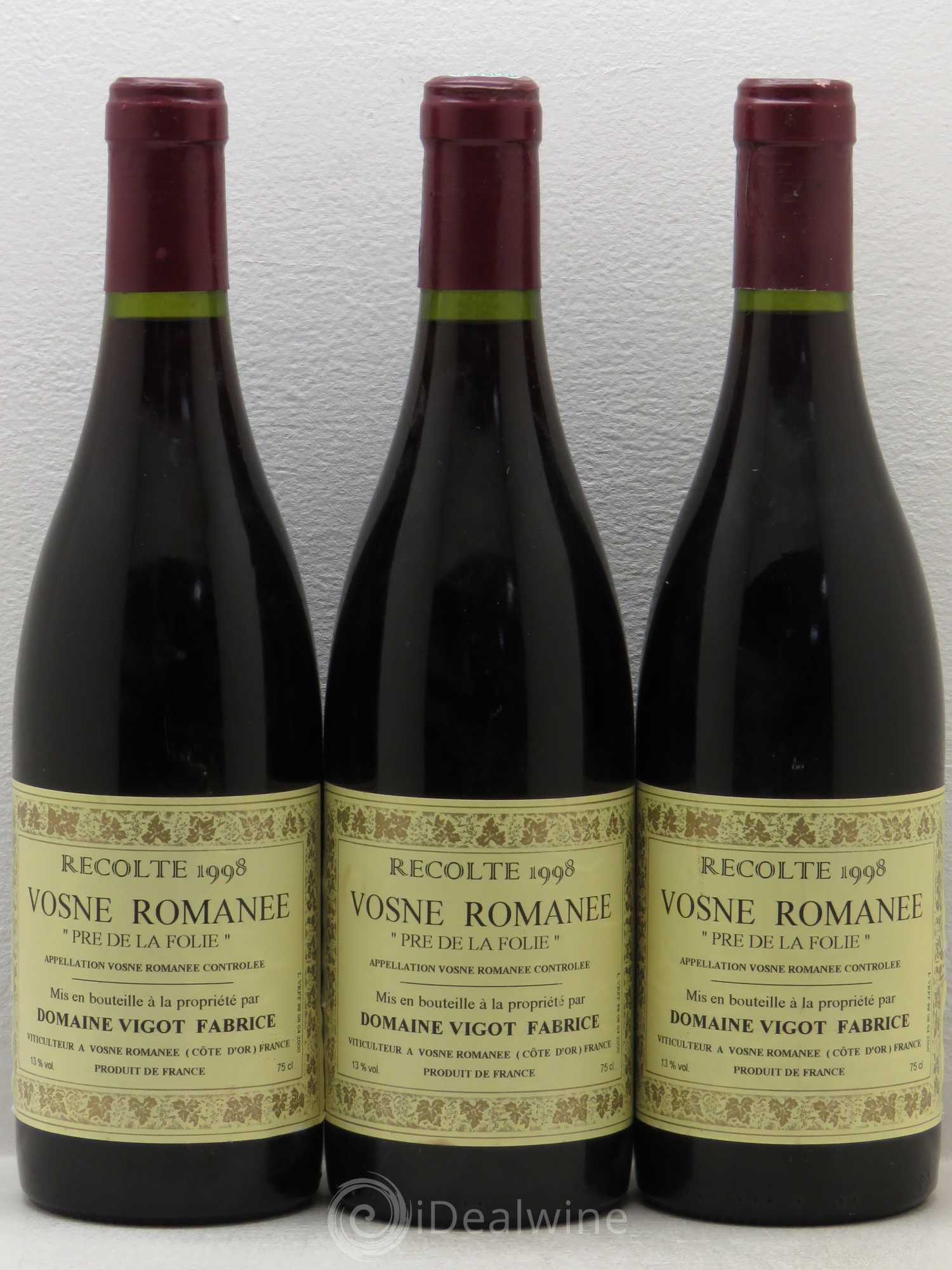 Vosne-Romanée Pré de la Folie Domaine Vigot 1998 - Posten von 3 Flaschen - 0