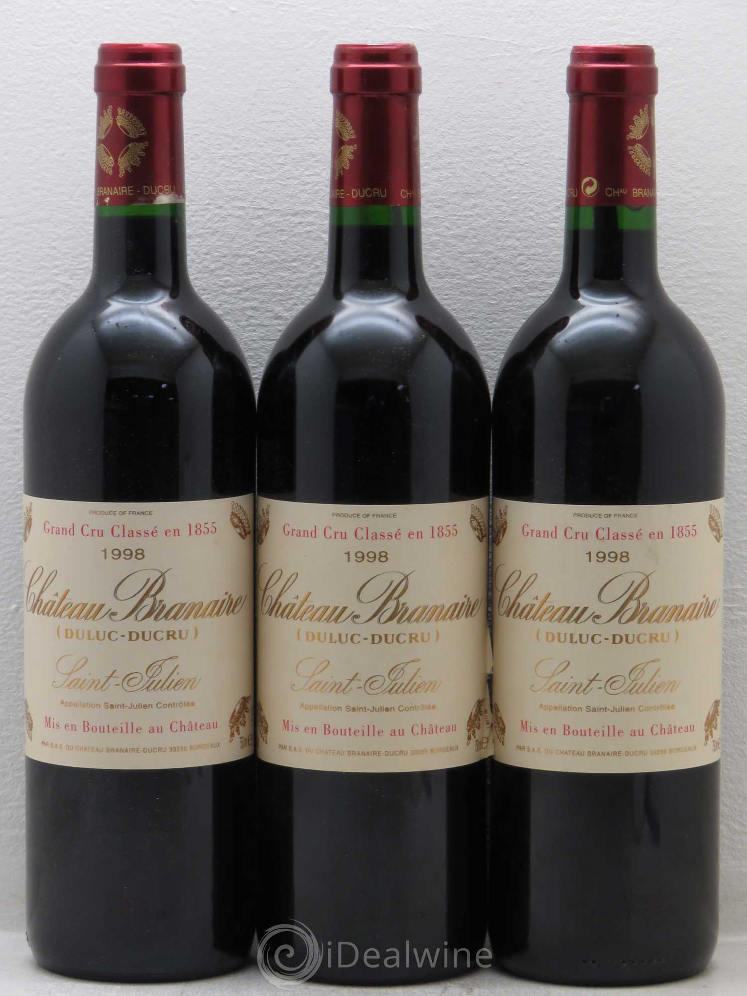 Château Branaire Ducru 4ème Grand Cru Classé 1998 - Lot de 3 bouteilles - 0