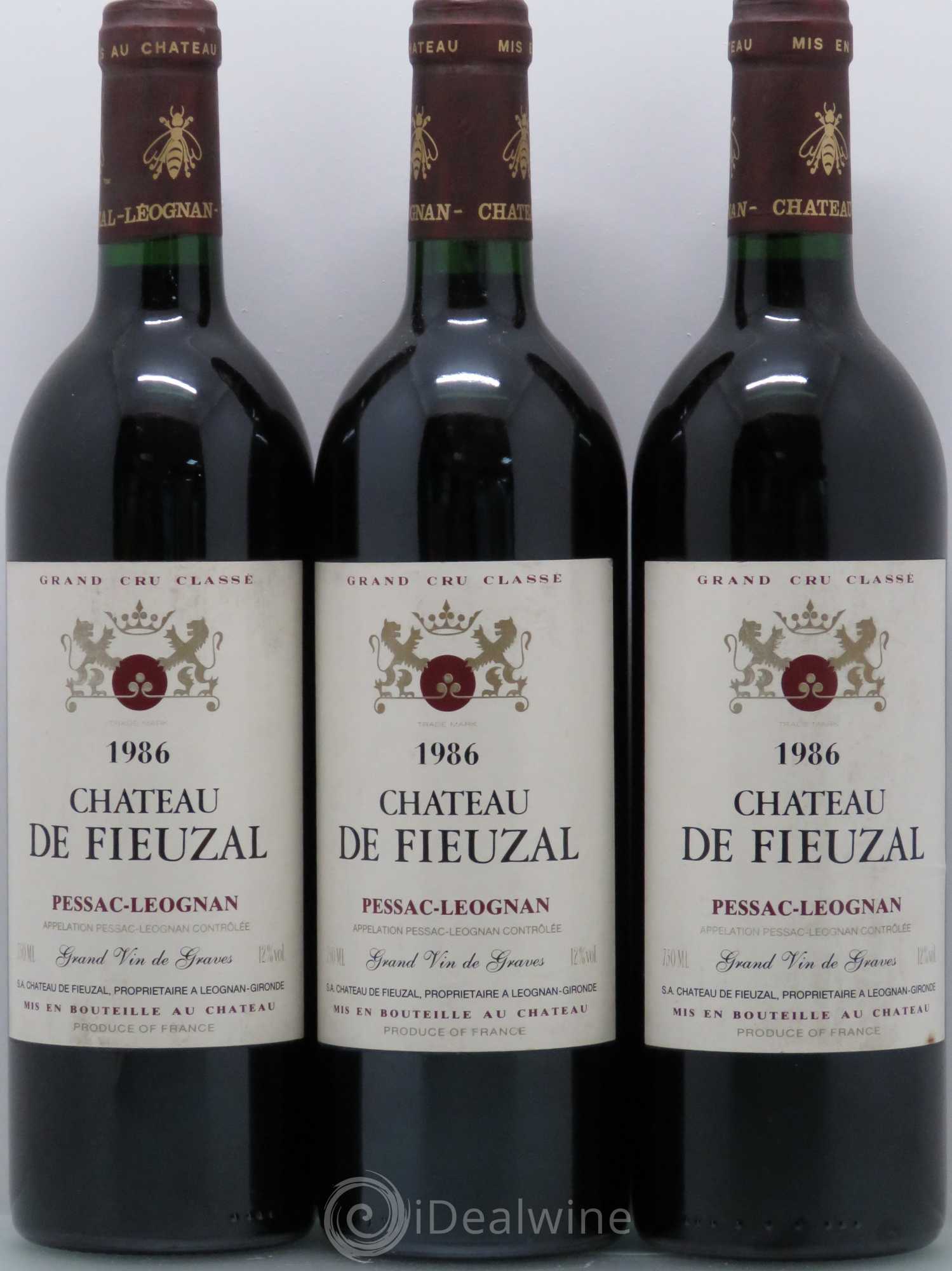 Château de Fieuzal Cru Classé de Graves 1986 - Lot de 3 bouteilles - 0