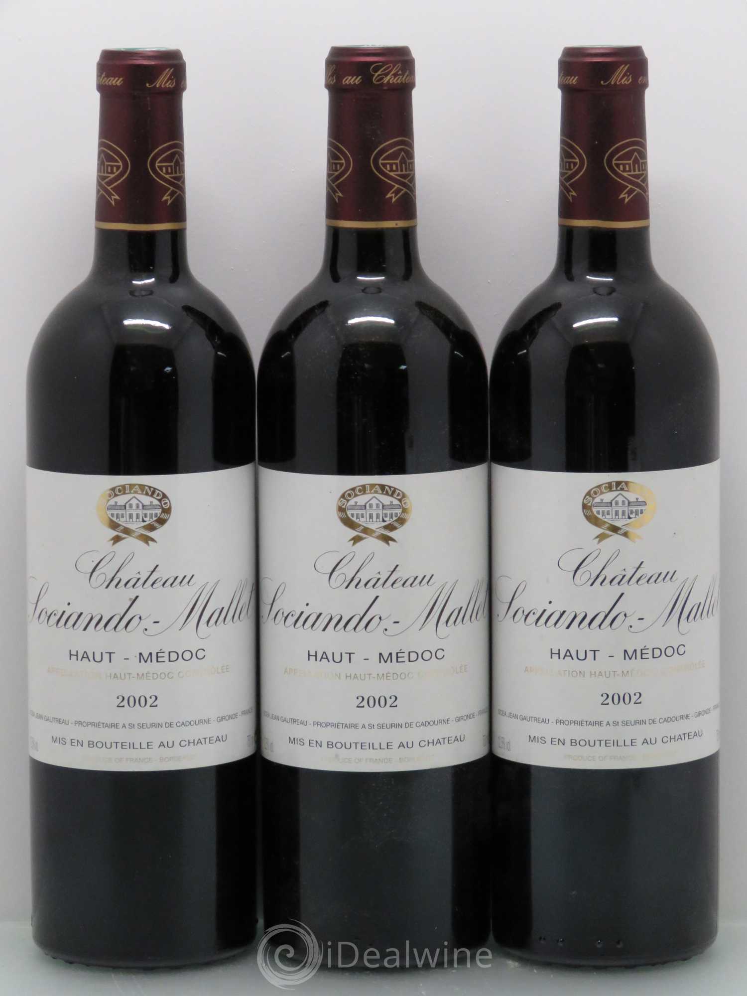 Château Sociando Mallet 2002 - Lot de 3 bouteilles - 0