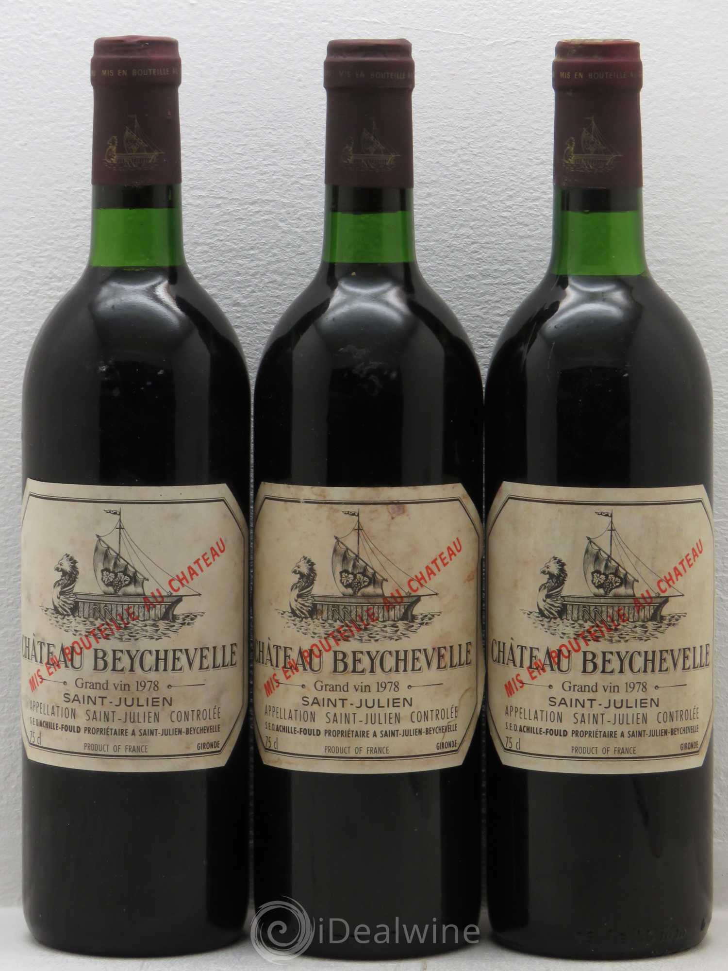 Château Beychevelle 4ème Grand Cru Classé 1978 - Lot de 3 bouteilles - 0