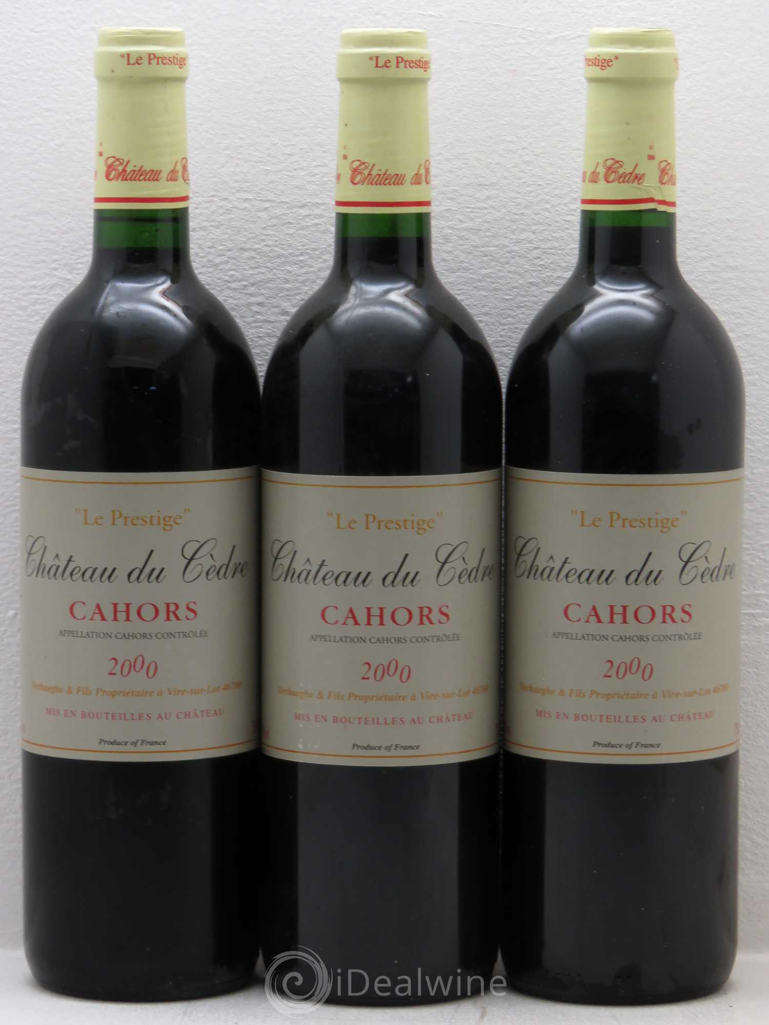 Cahors Château du Cèdre Pascal et Jean-Marc Verhaeghe Le Prestige 2000 - Lot de 3 bouteilles - 0