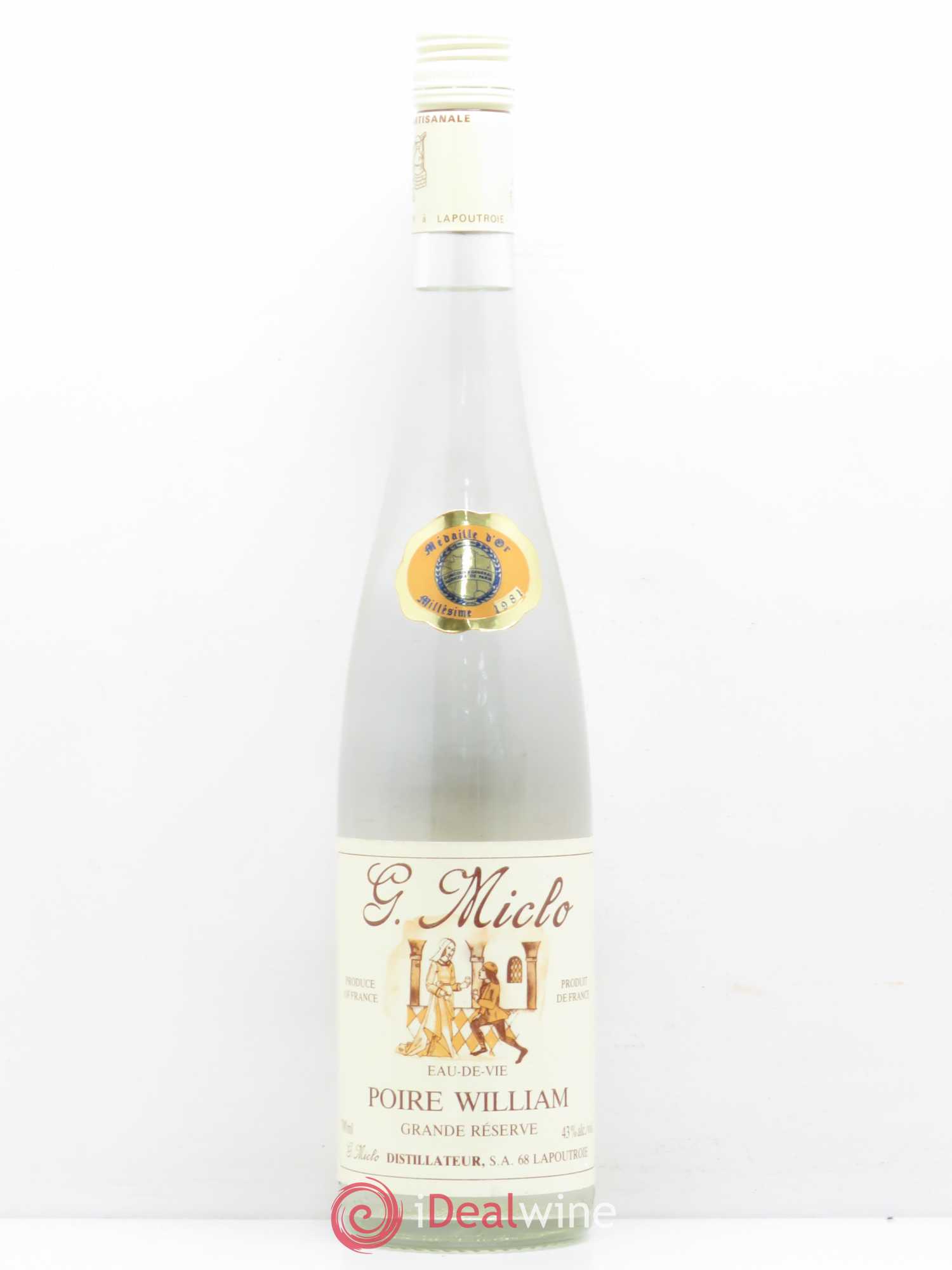 Alcools divers Eau de vie Poire William Grande Réserve de Gilbert Miclo 1981 - Lotto di 1 bottiglia - 0