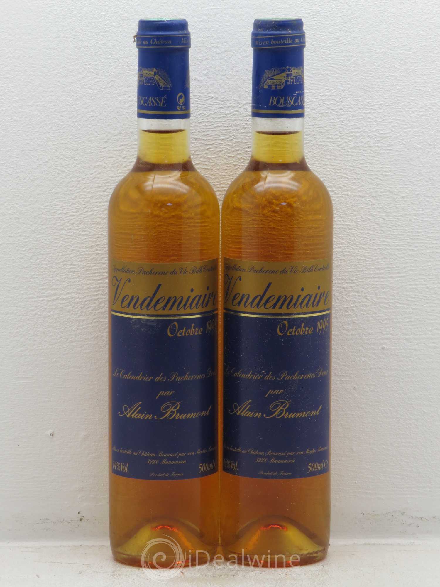 Pacherenc du Vic-Bilh Château Bouscassé Vendemiaire Alain Brumont Octobre (50cl) 1995 - Lotto di 2 bottiglie - 0