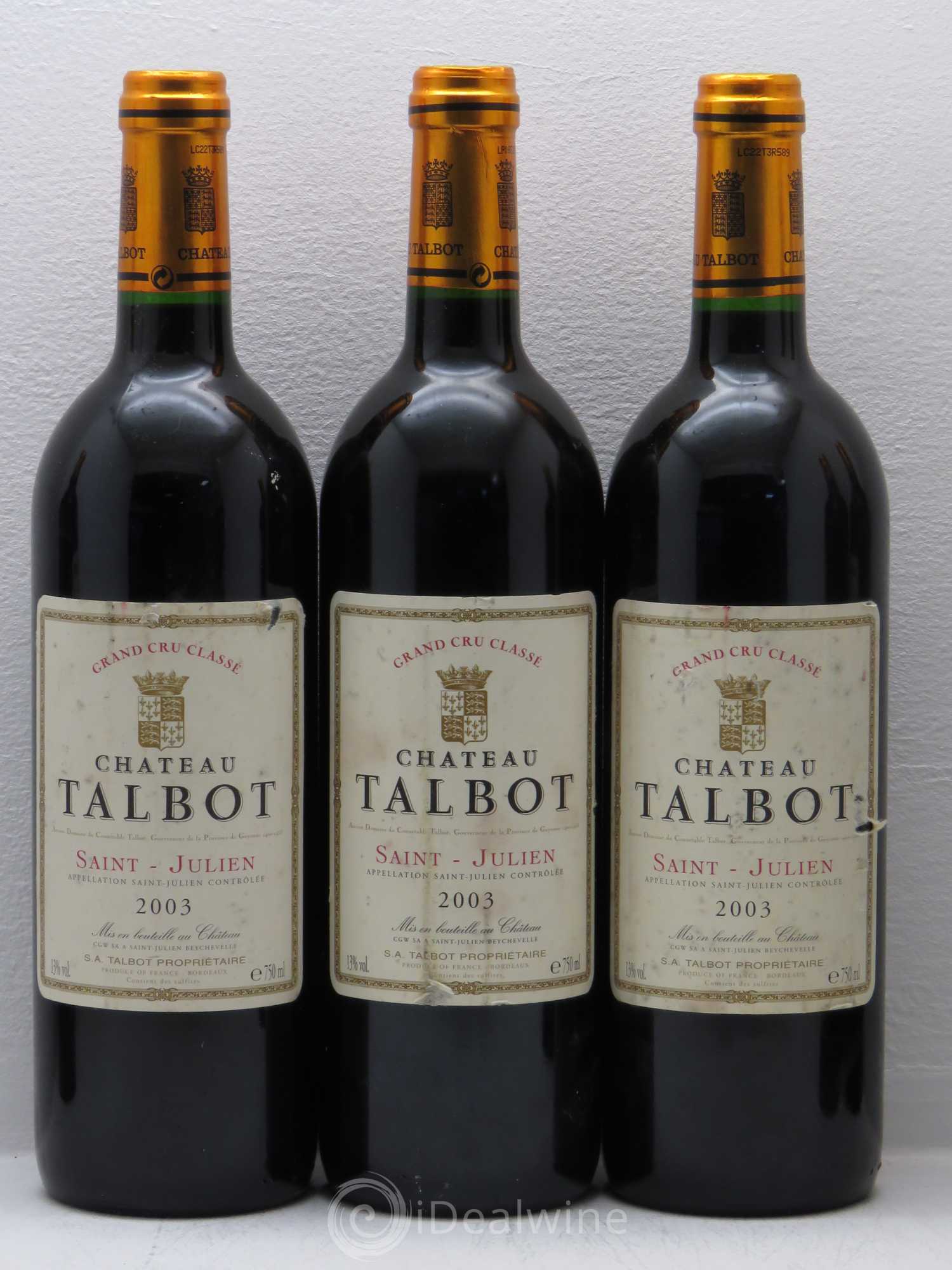 Château Talbot 4ème Grand Cru Classé 2003 - Lot de 6 bouteilles - 1