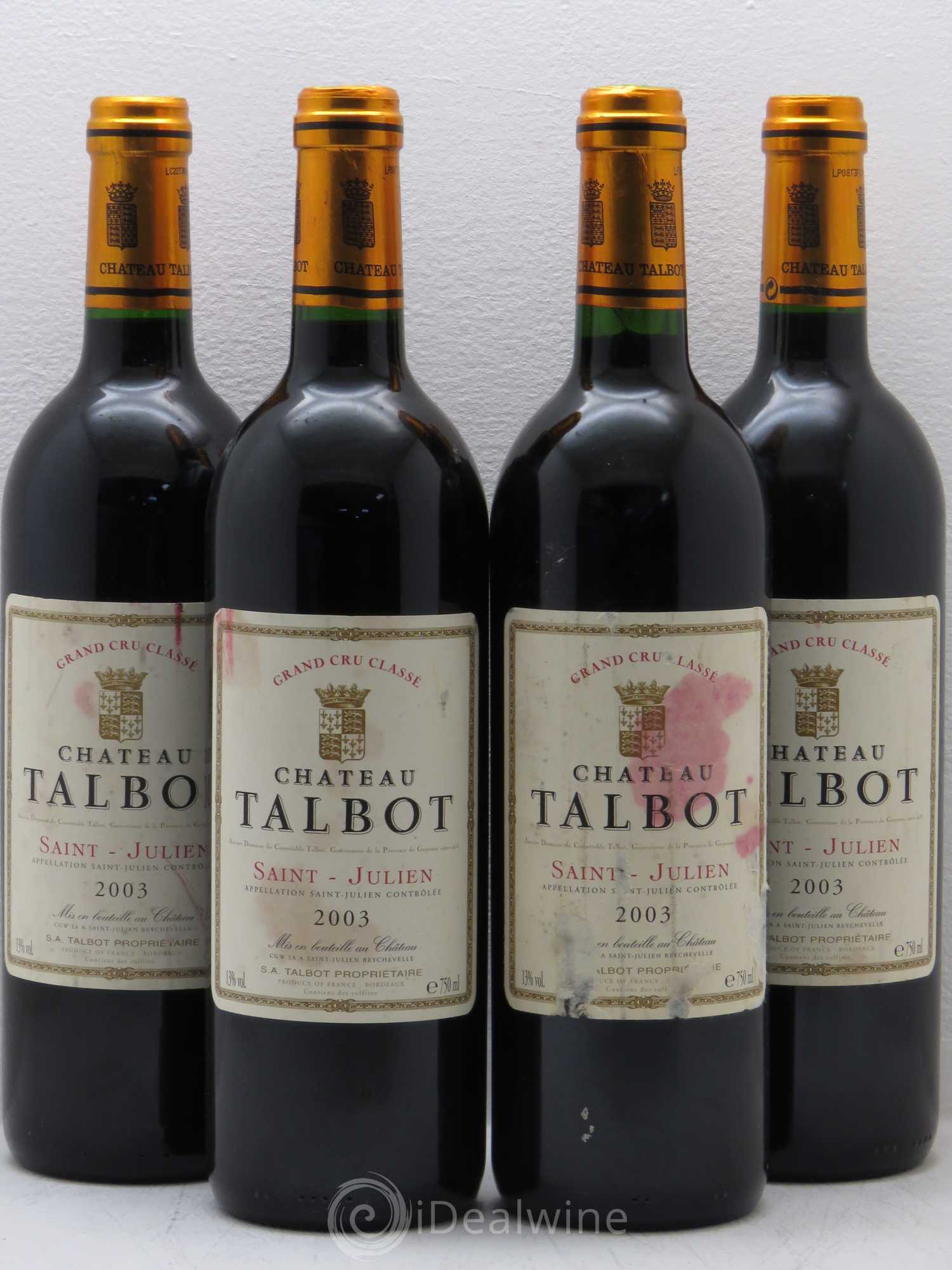 Château Talbot 4ème Grand Cru Classé 2003 - Lot de 4 bouteilles - 0