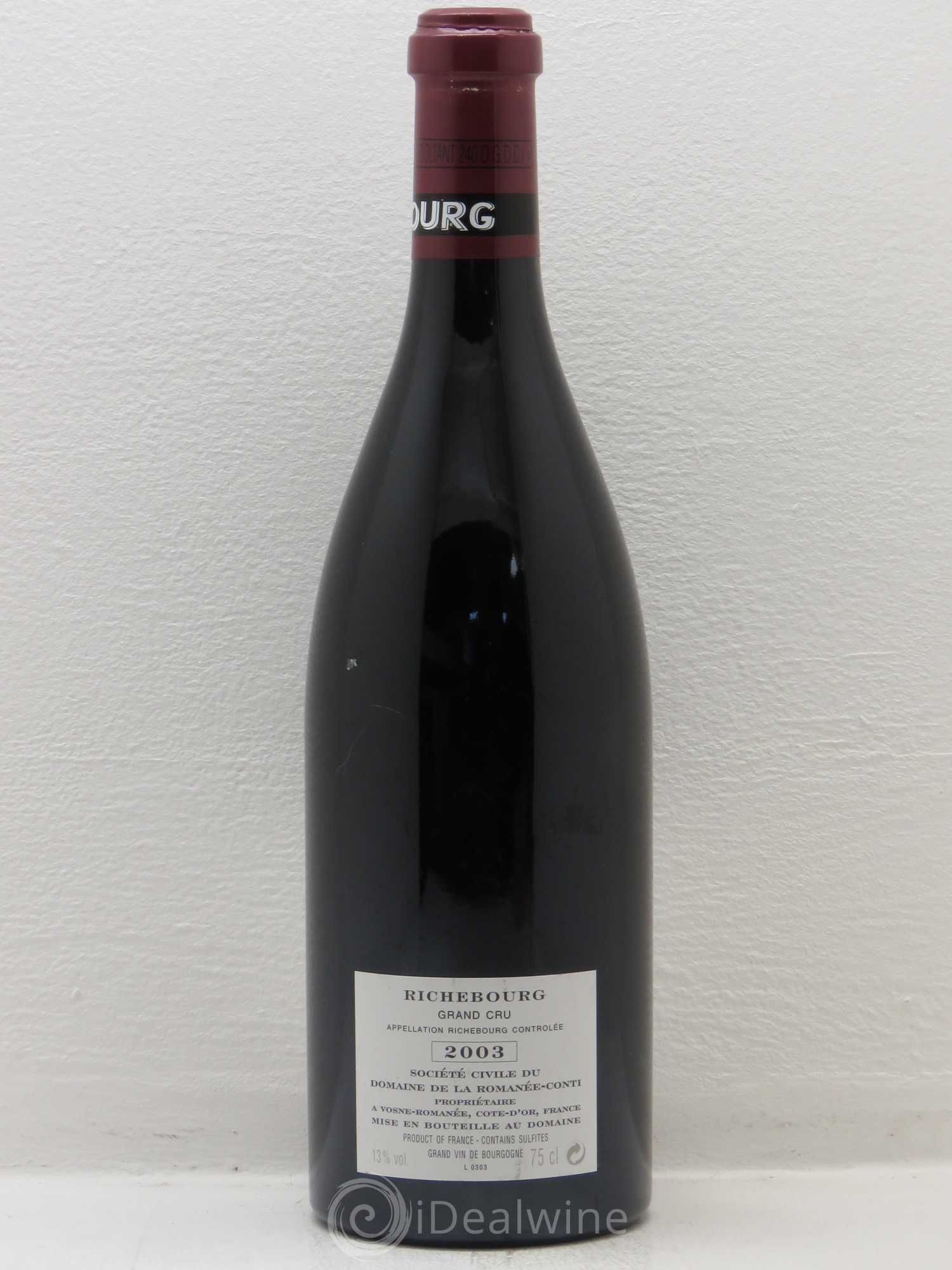 Richebourg Grand Cru Domaine de la Romanée-Conti 2003 - Lot de 1 bouteille - 1