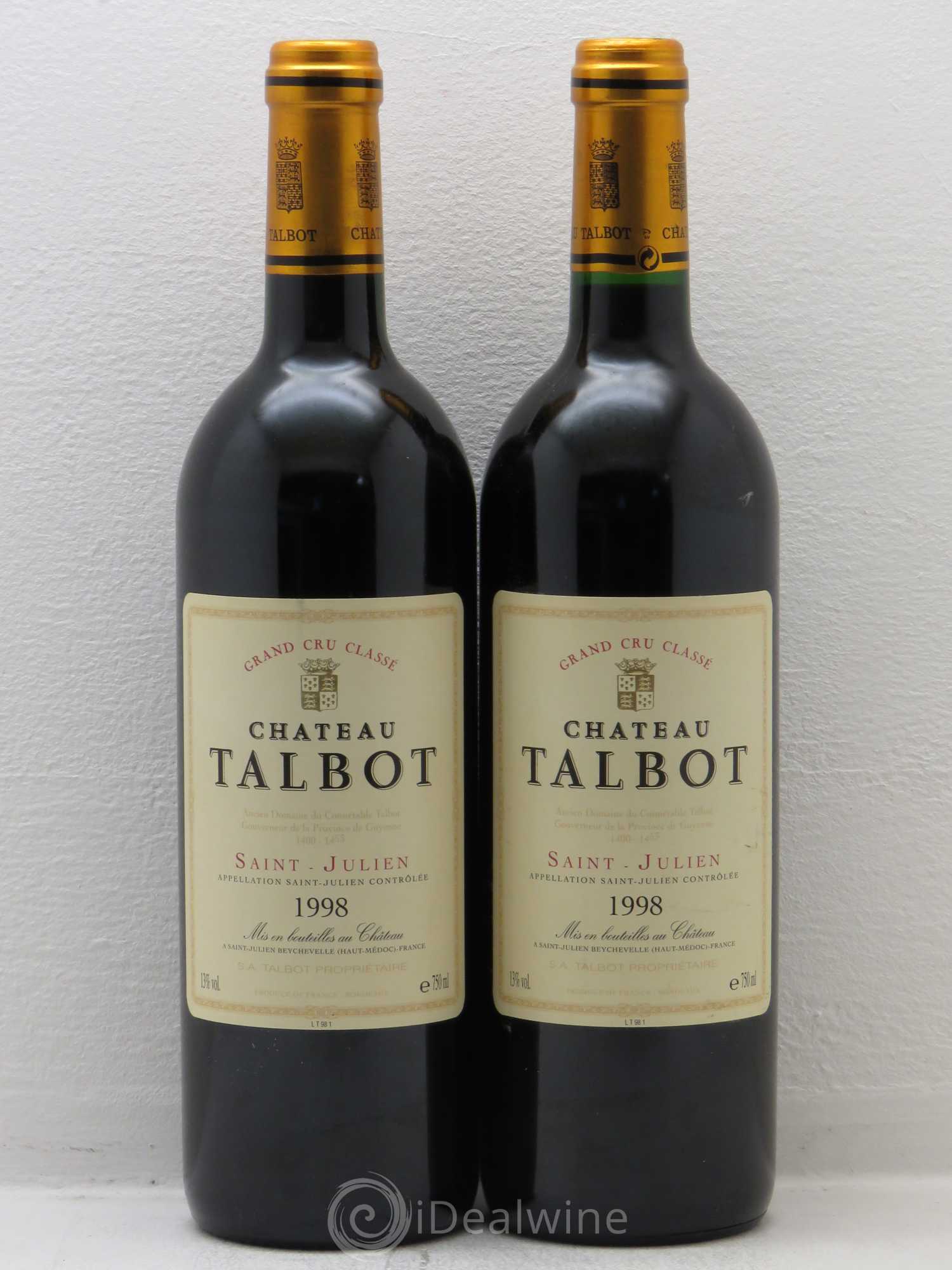 Château Talbot 4ème Grand Cru Classé 1998 - Lot de 2 bouteilles - 0