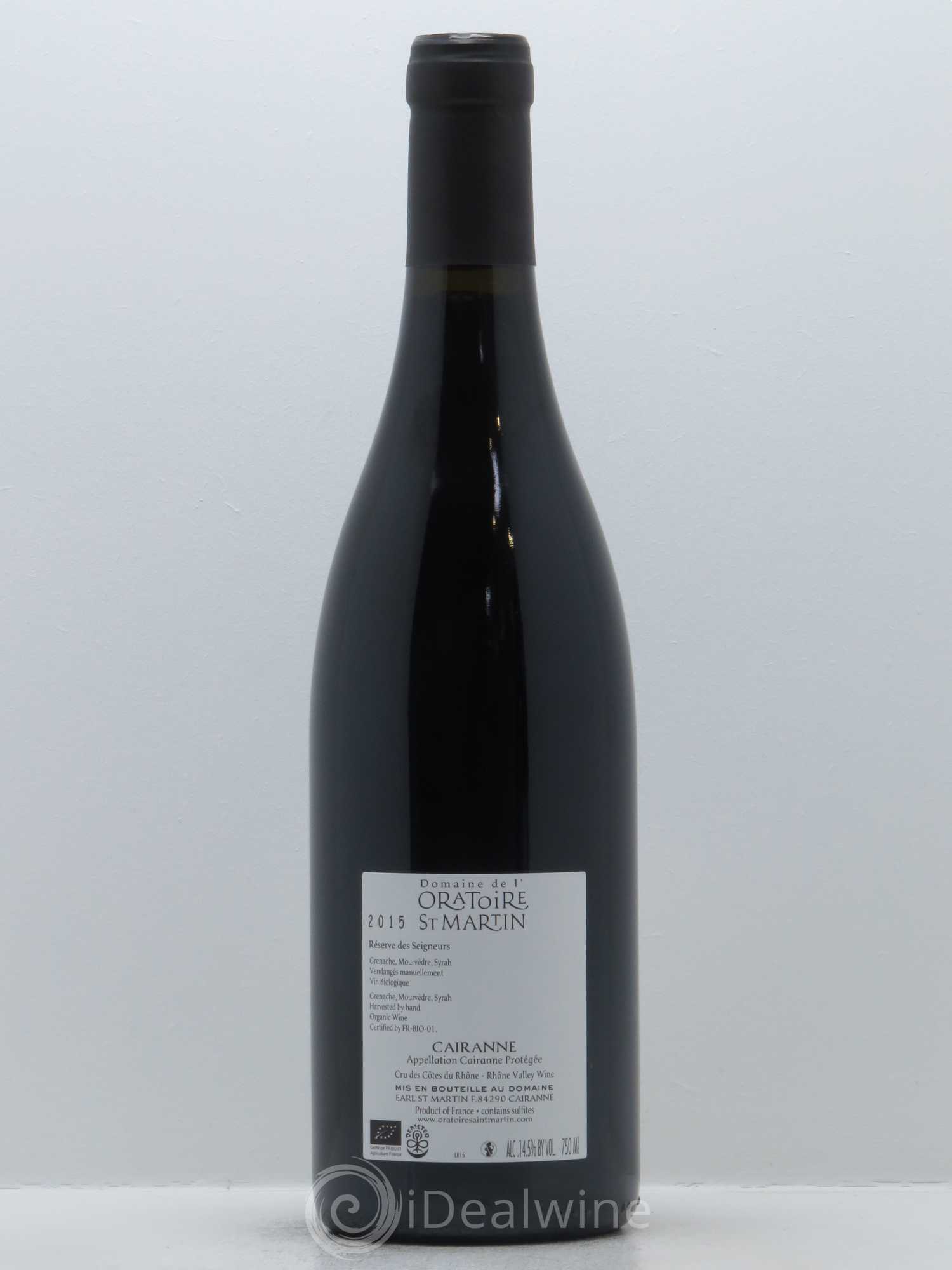 Cairanne Réserve des Seigneurs Oratoire Saint-Martin - Frédéric et François Alary 2015 - Lot de 1 bouteille - 1