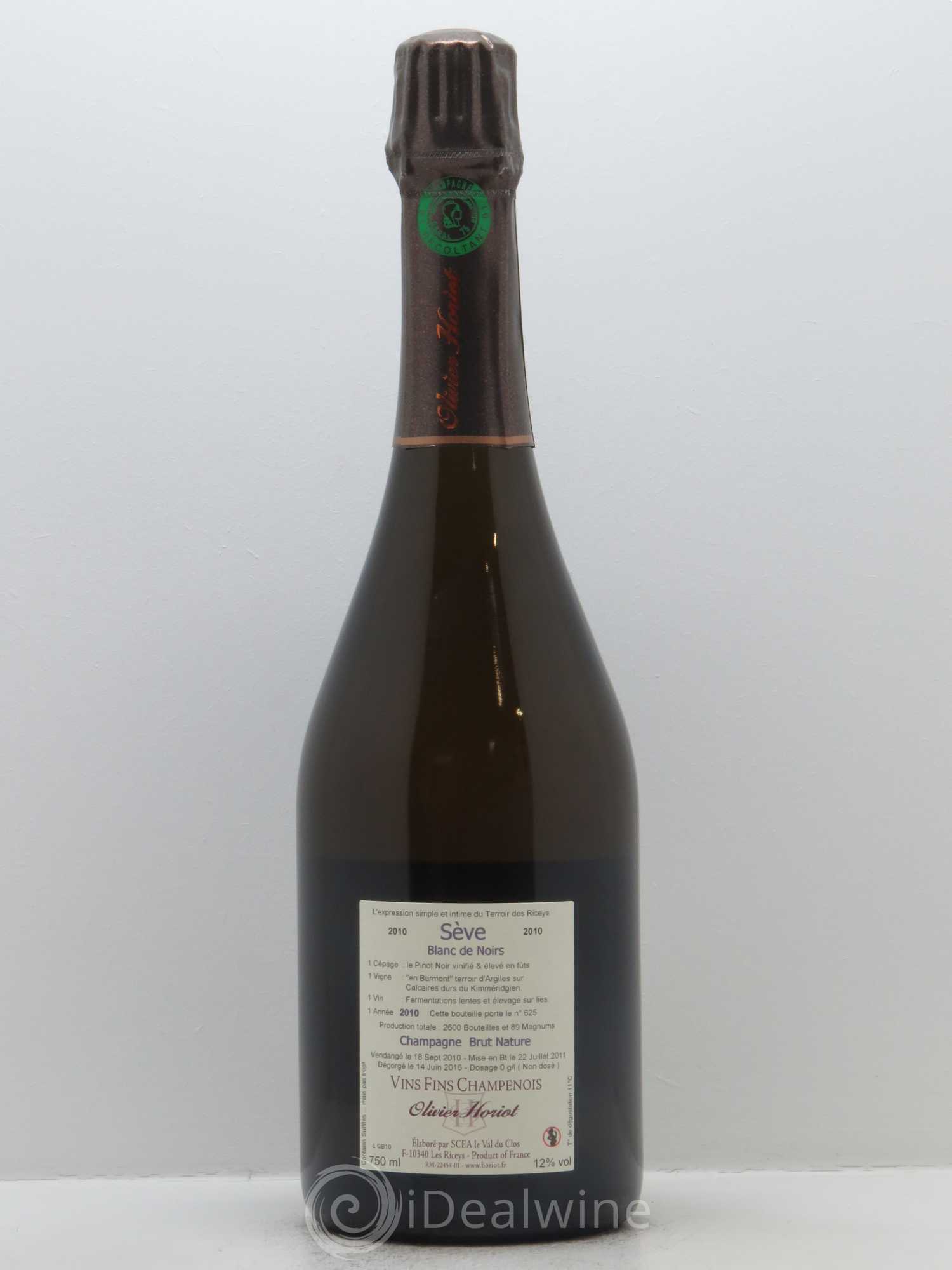 Blanc de Noirs Sève Brut Nature Olivier Horiot 2010 - Lot de 1 bouteille - 1