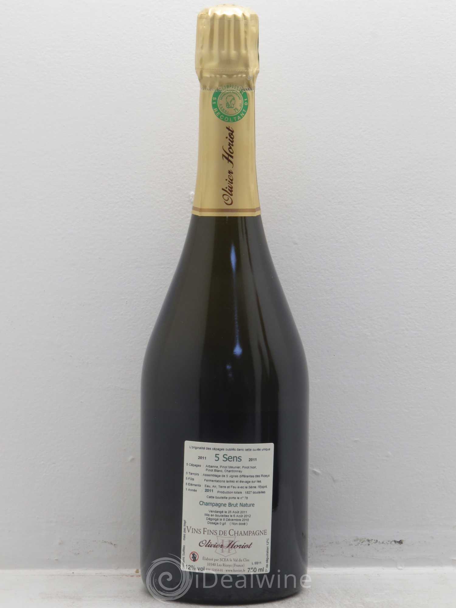 5 Sens Brut Nature Olivier Horiot 2011 - Lot of 1 bottle - 1
