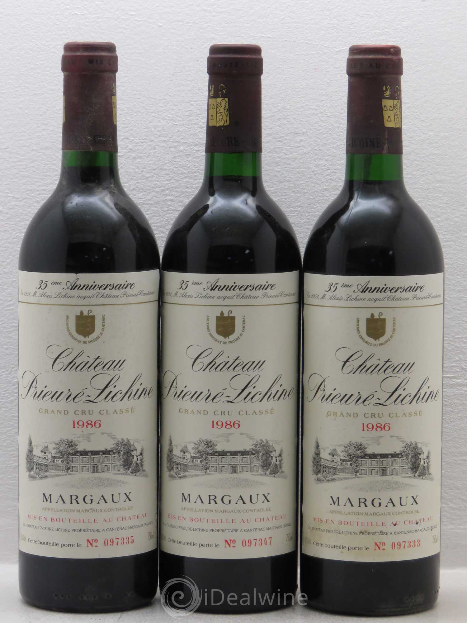 Château Prieuré Lichine 4ème Grand Cru Classé 1986 - Lot de 3 bouteilles - 0