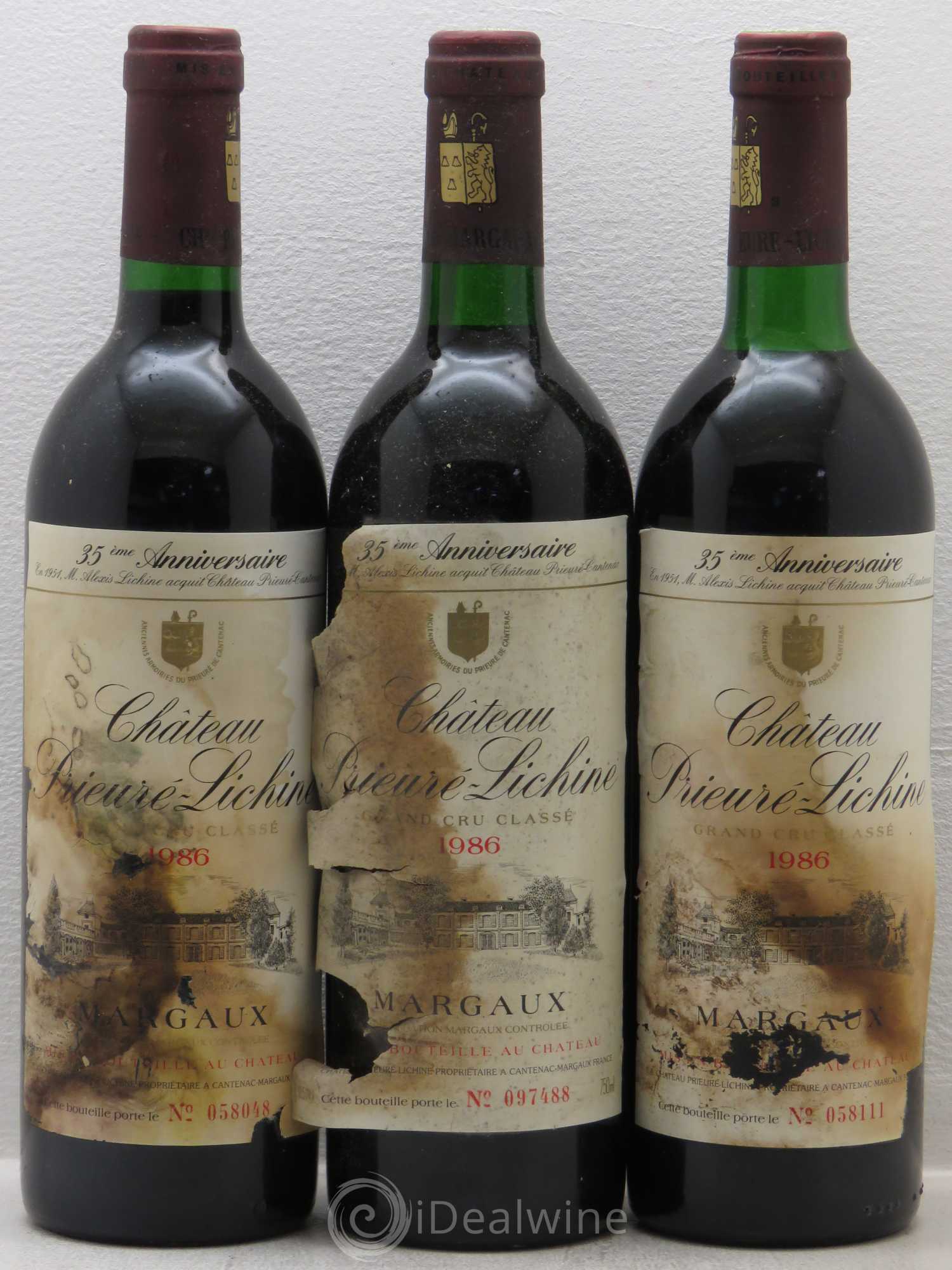 Château Prieuré Lichine 4ème Grand Cru Classé 1986 - Lot de 3 bouteilles - 0