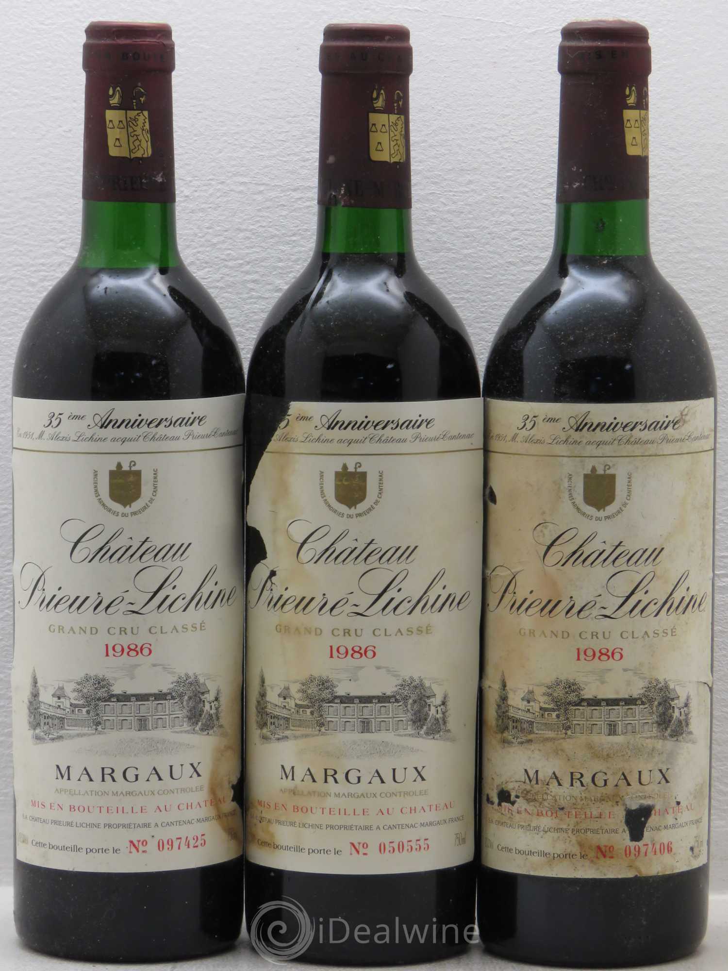 Château Prieuré Lichine 4ème Grand Cru Classé 1986 - Lot de 3 bouteilles - 0