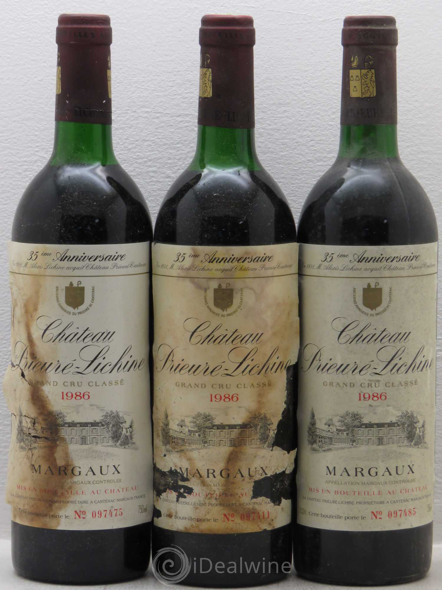 Château Prieuré Lichine 4ème Grand Cru Classé 1986 - Lot de 3 bouteilles - 0