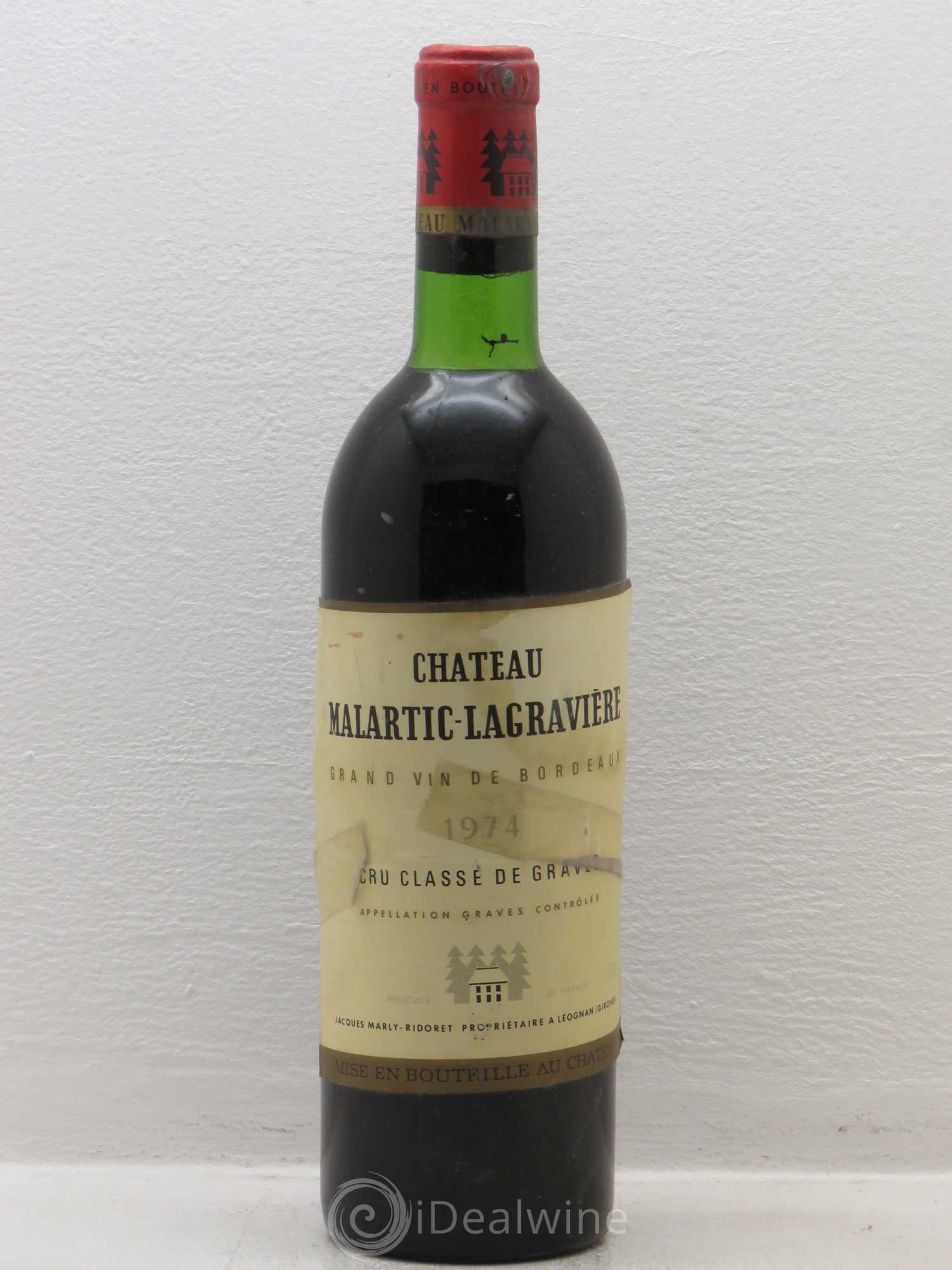 Château Malartic-Lagravière Cru Classé de Graves étiquette scotchée 1974 - Lot de 1 bouteille - 0