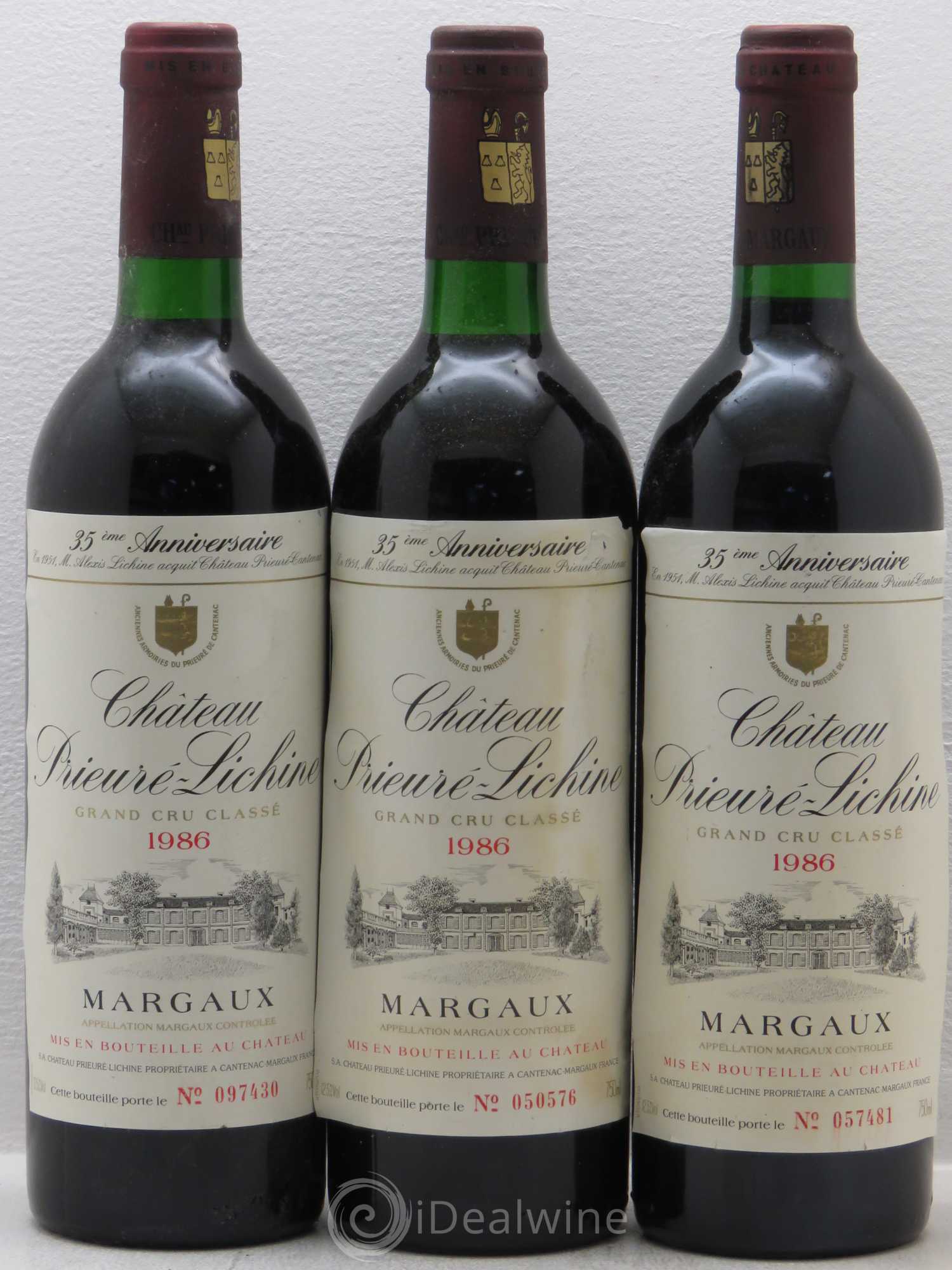 Château Prieuré Lichine 4ème Grand Cru Classé 1986 - Lot de 3 bouteilles - 0