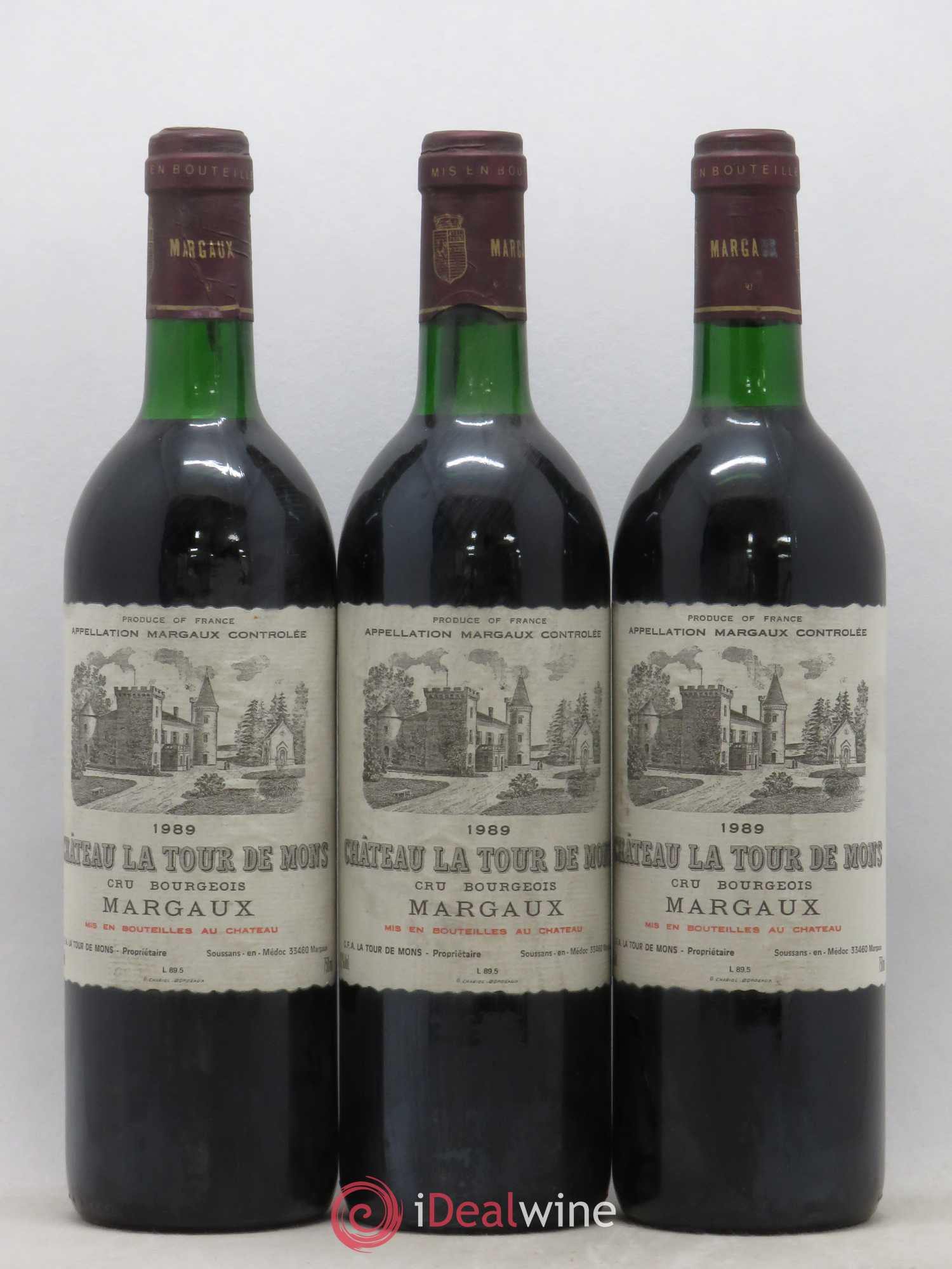 Château la Tour de Mons Cru Bourgeois 1989 - Lot de 3 bouteilles - 0