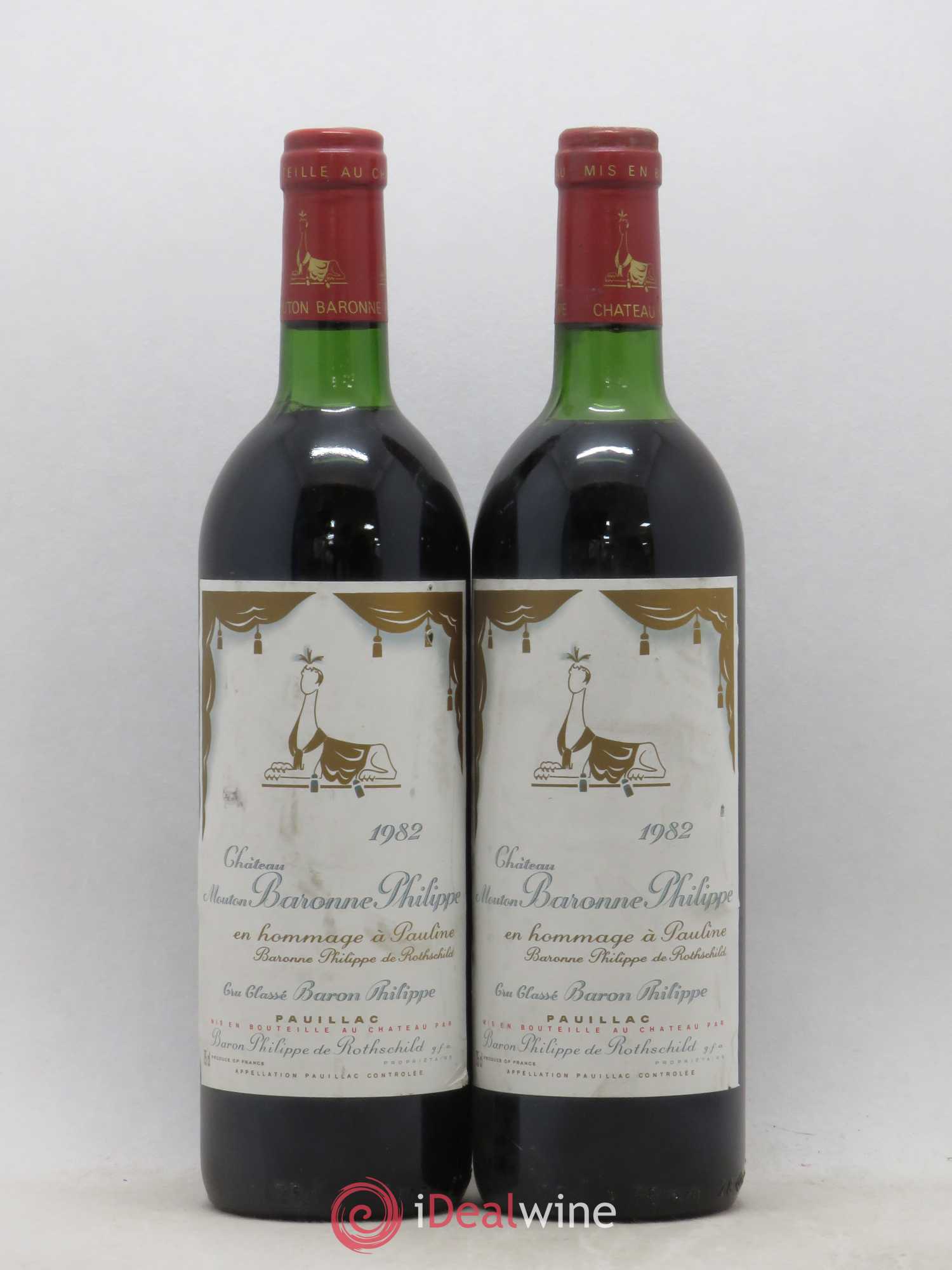 Château d' Armailhac - Mouton Baron(ne) Philippe 5ème Grand Cru Classé 1982 - Lot de 2 bouteilles - 0