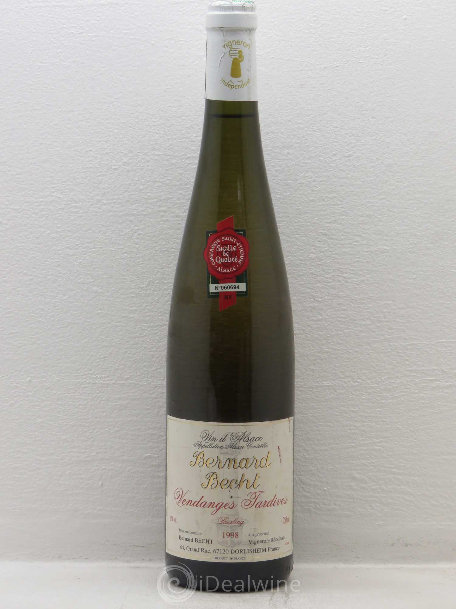 Riesling Vendanges Tardives Bernard Becht 1998 - Posten von 1 Flasche - 0