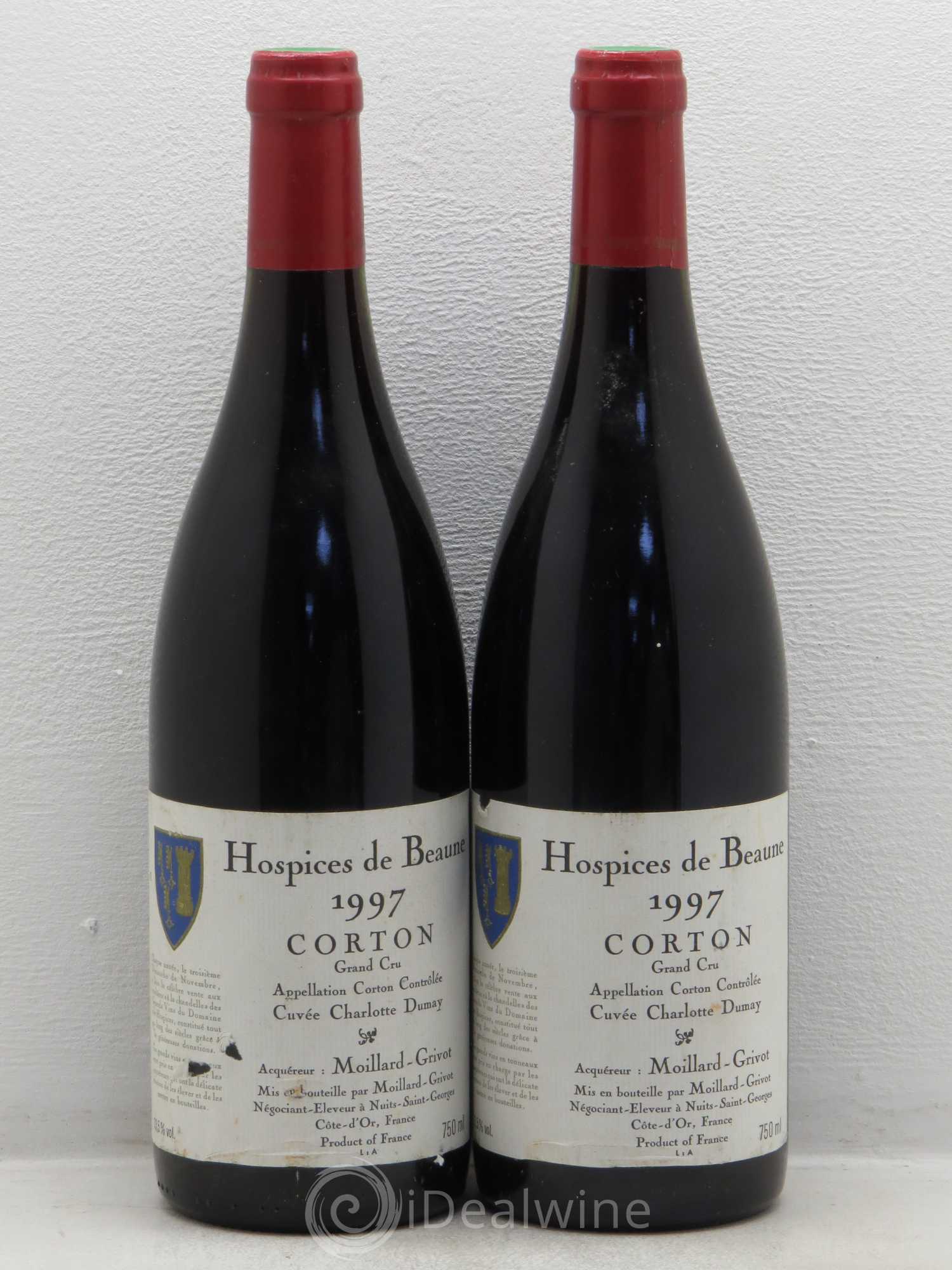 Corton Grand Cru Cuve Charlotte Dumay - Hospices de Beaune Moillard-Grivot 1997 - Posten von 2 Flaschen - 0