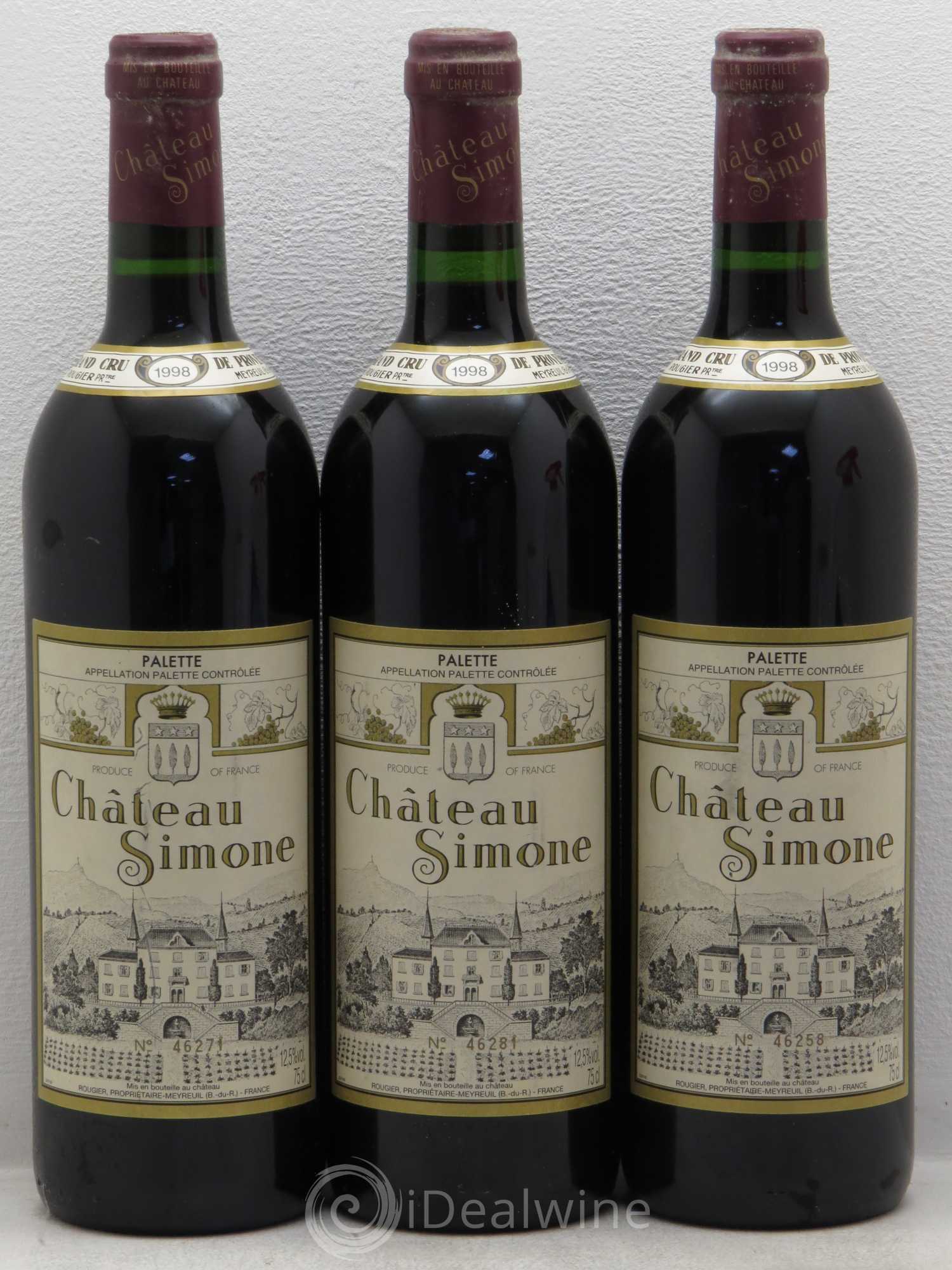 Palette Château Simone Famille Rougier 1998 - Lot de 3 bouteilles - 0