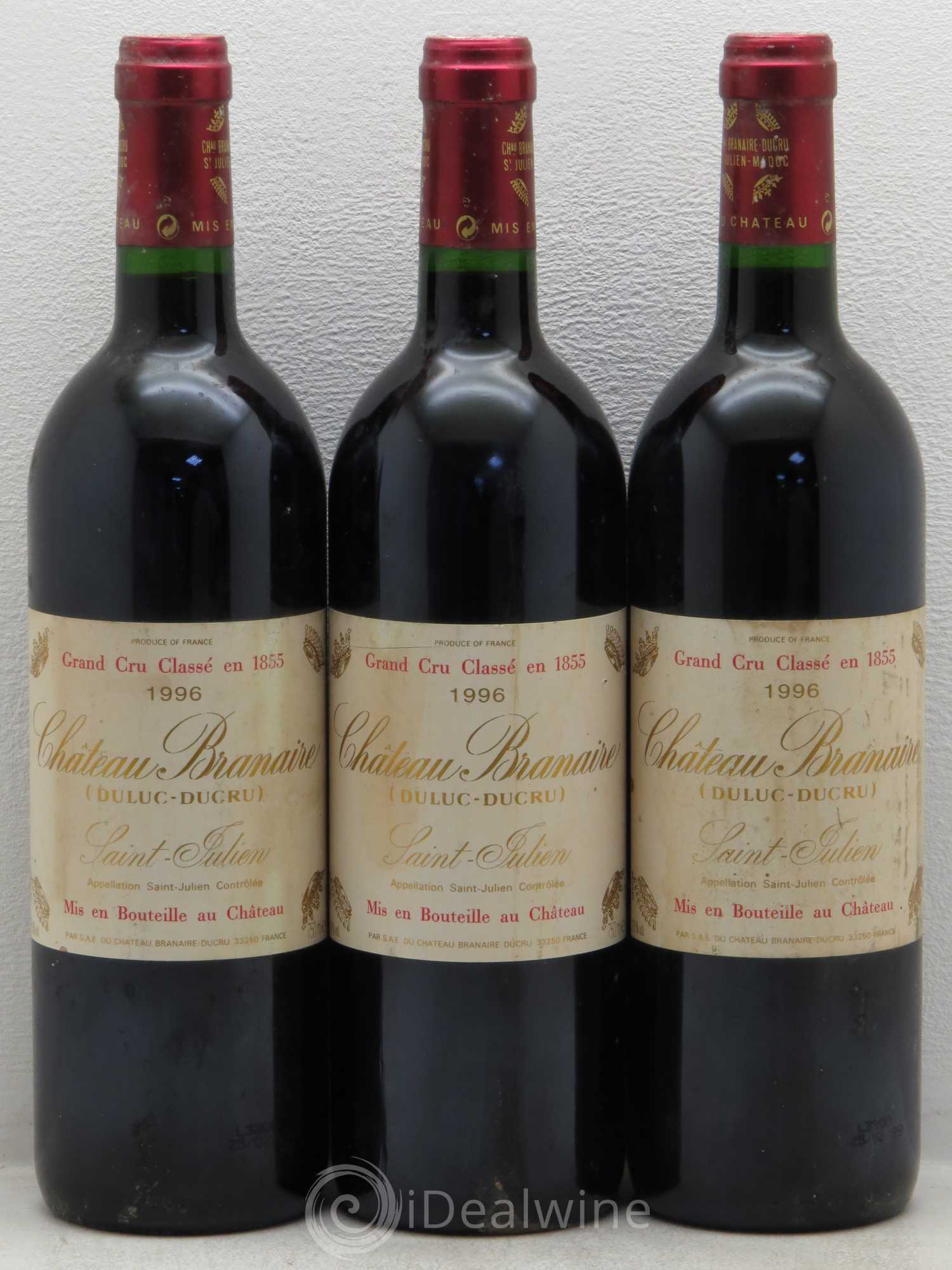 Château Branaire Ducru 4ème Grand Cru Classé 1996 - Lot de 3 bouteilles - 0