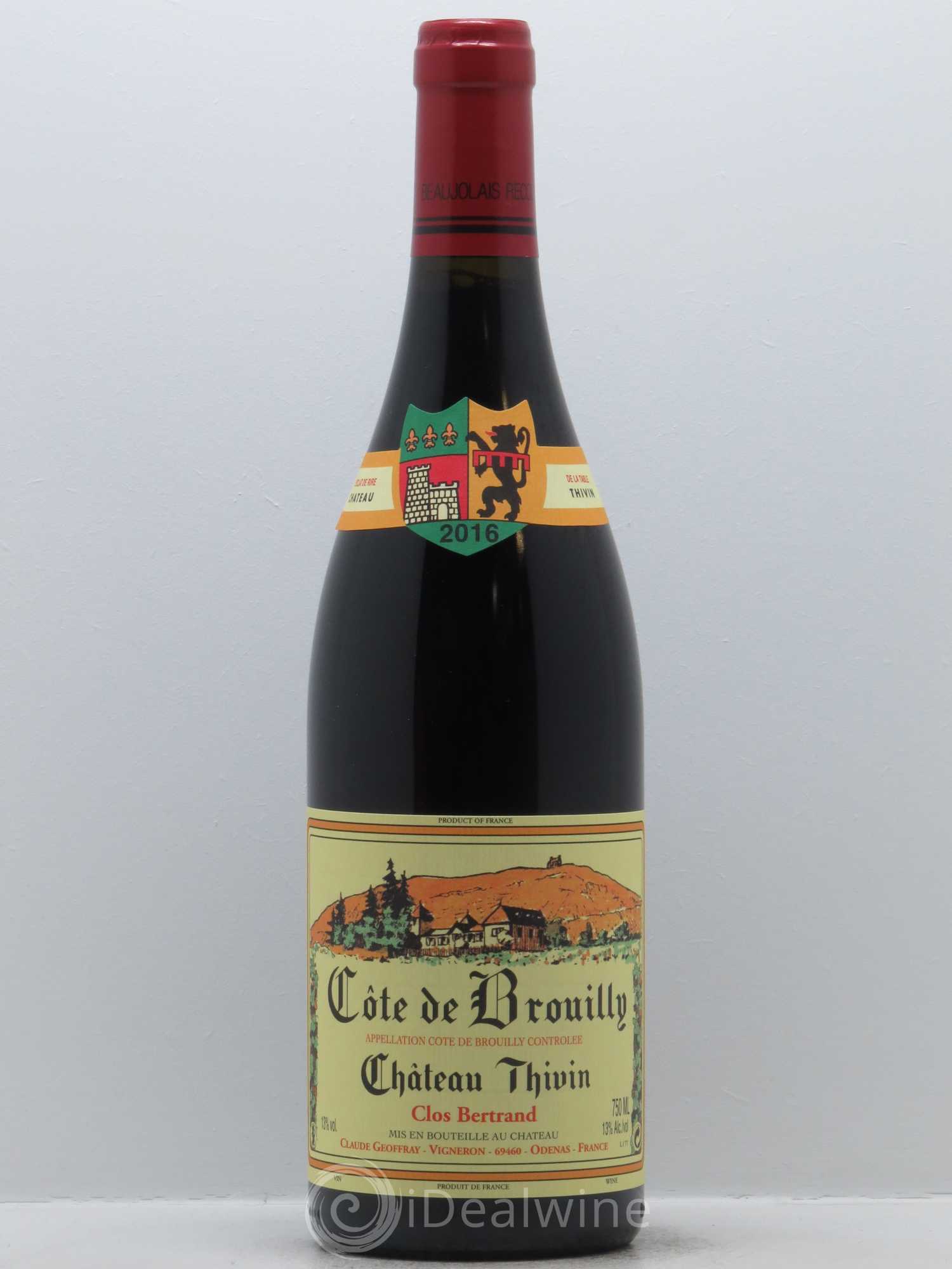 Côte de Brouilly Clos Bertrand Château Thivin 2016 - Lot de 1 bouteille - 0