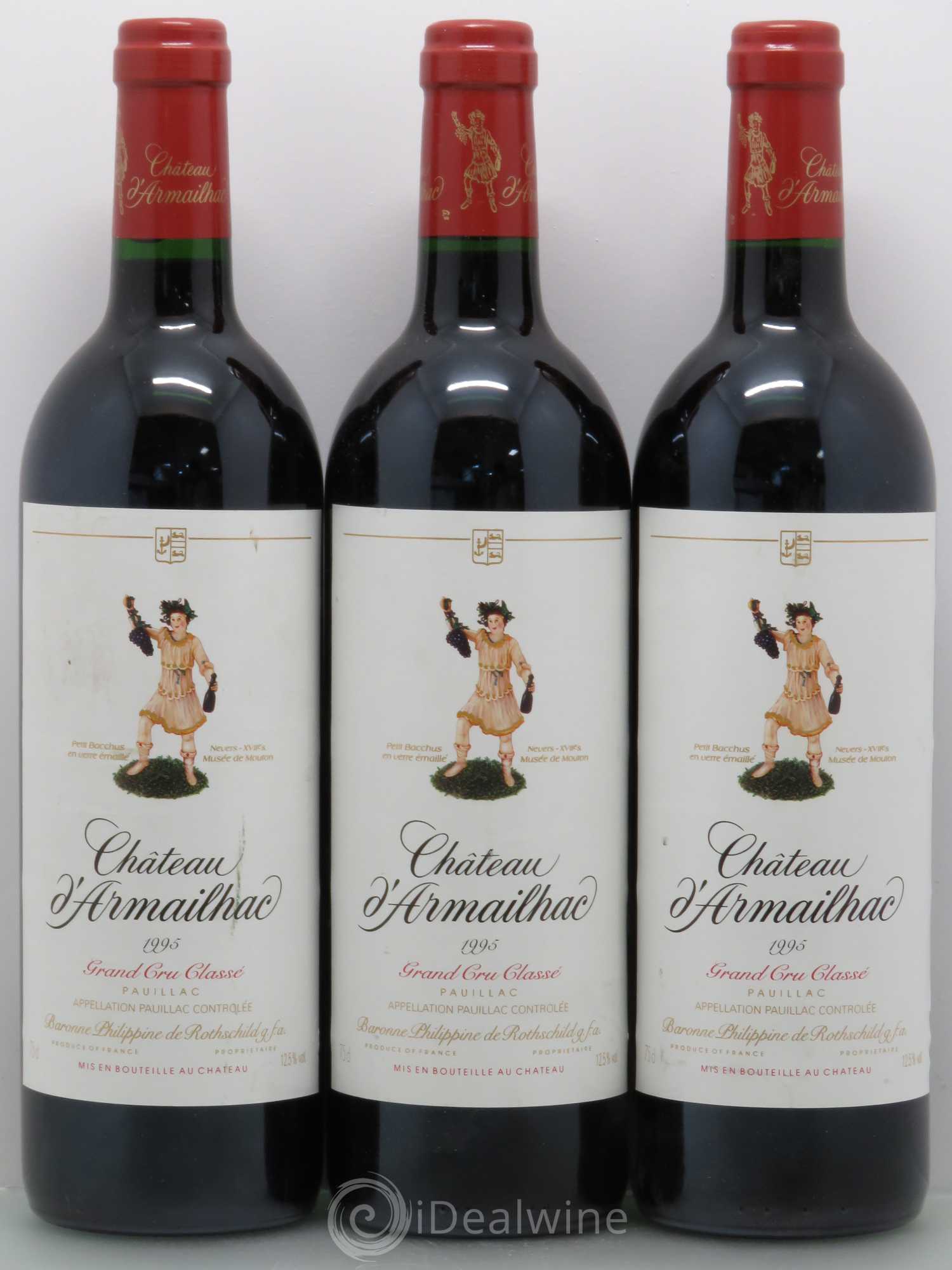 Château d' Armailhac - Mouton Baron(ne) Philippe 5ème Grand Cru Classé 1995 - Lot de 3 bouteilles - 0