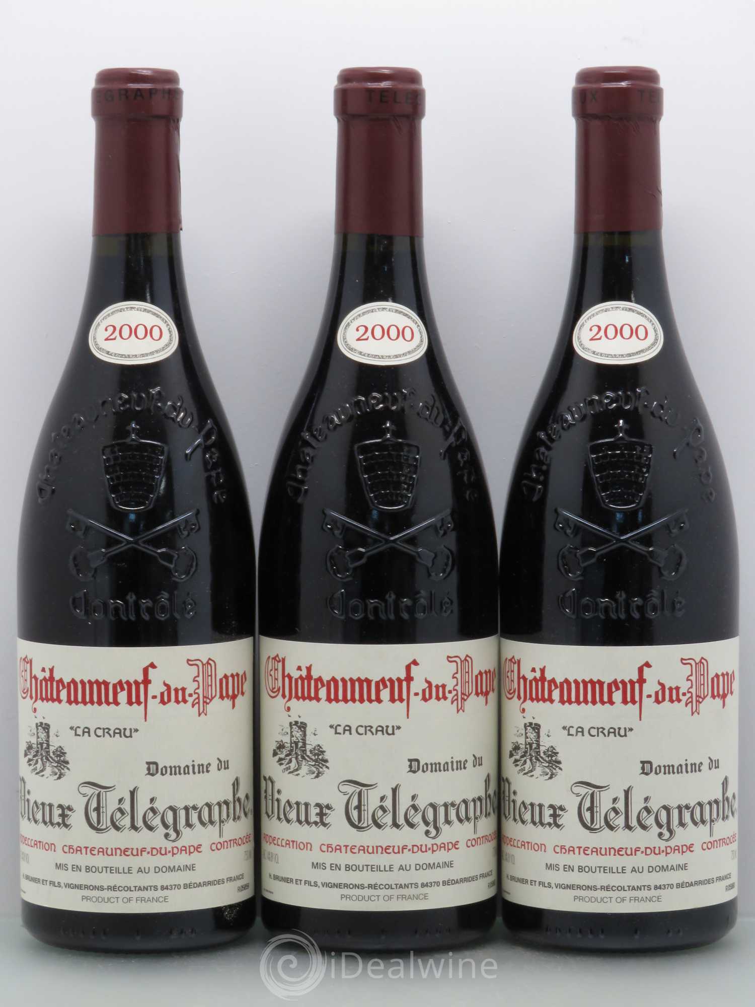 Châteauneuf-du-Pape Vieux Télégraphe (Domaine du) Vignobles Brunier 2000 - Lot de 3 bouteilles - 0