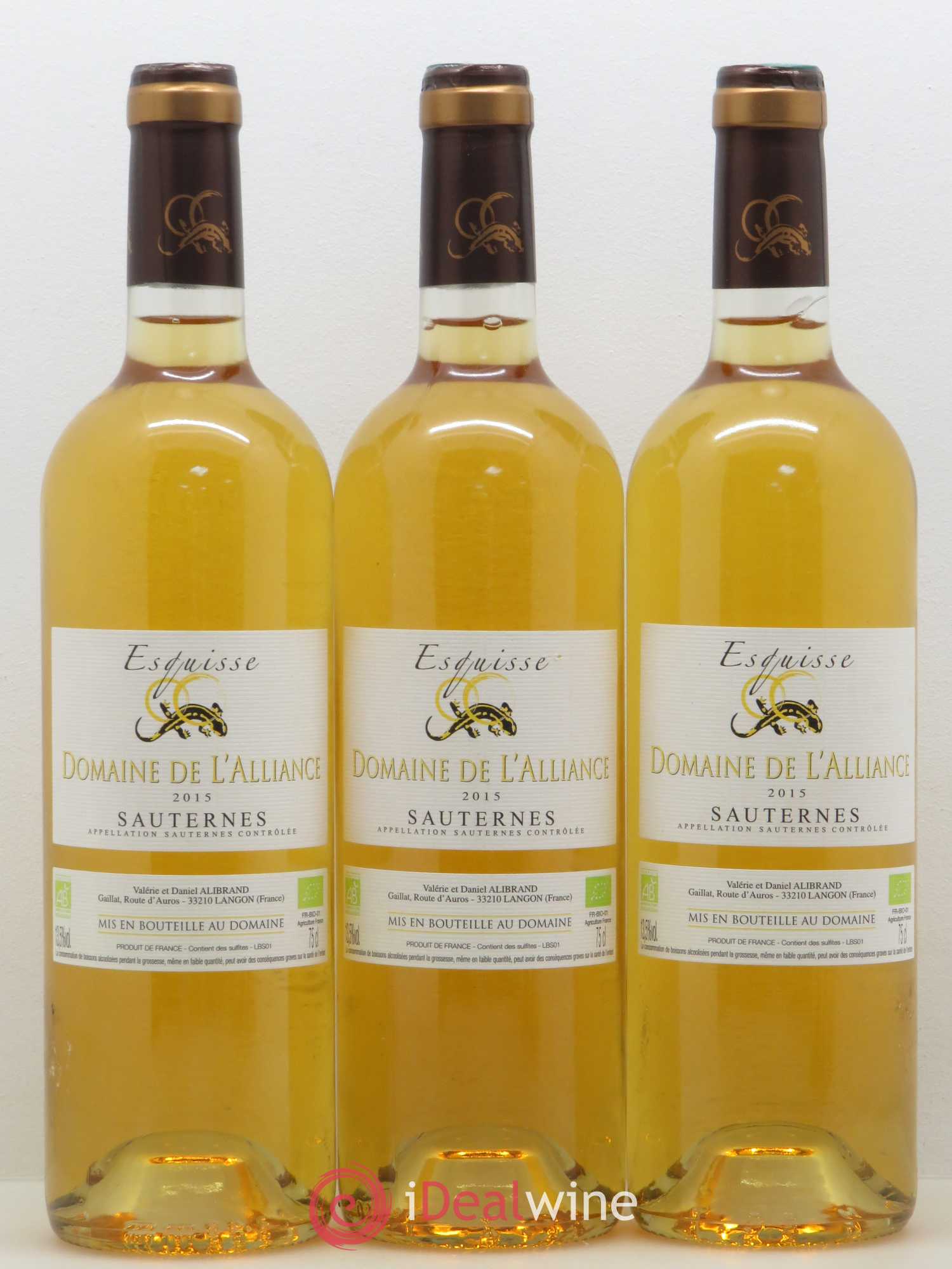 Sauternes Esquisse Domaine de l'Alliance 2015 - Lotto di 3 bottiglie - 0