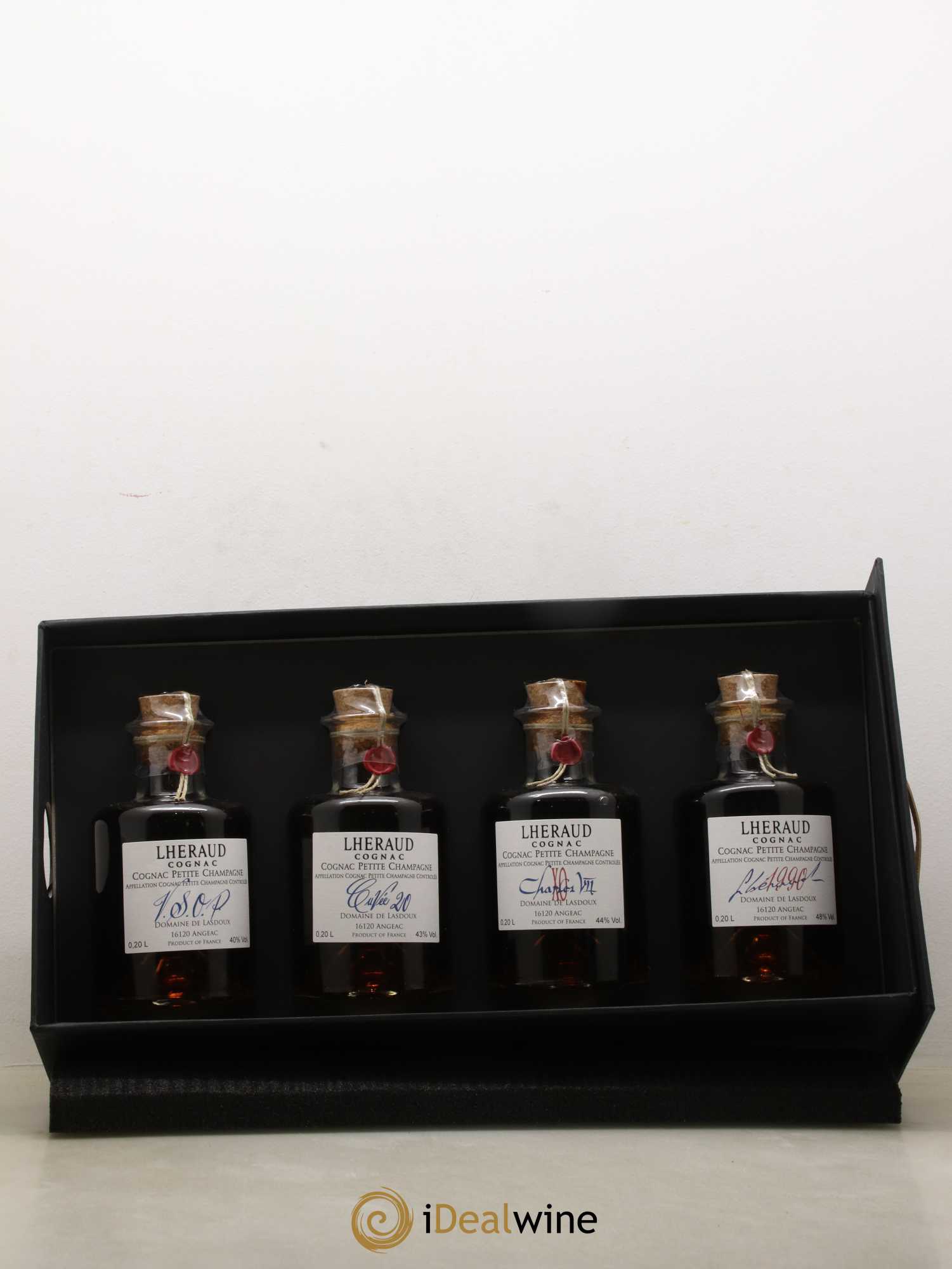 Cognac Assortiment Lheraud - VSOP - Cuvée 20 - Cuvée Charles VII XO - Cuvée 1990 - Lot de 4 flacons - 1
