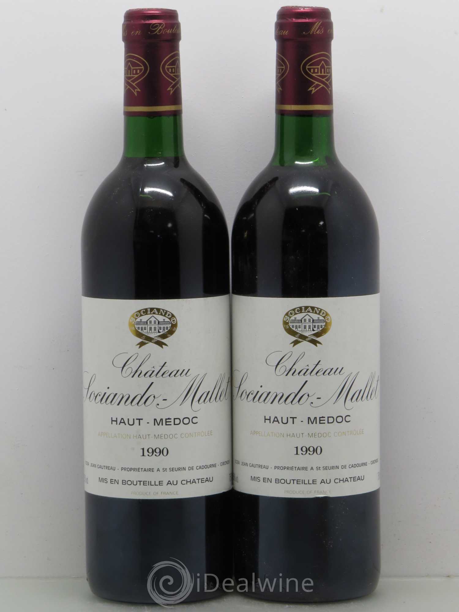 Château Sociando Mallet 1990 - Lot de 2 bouteilles - 0