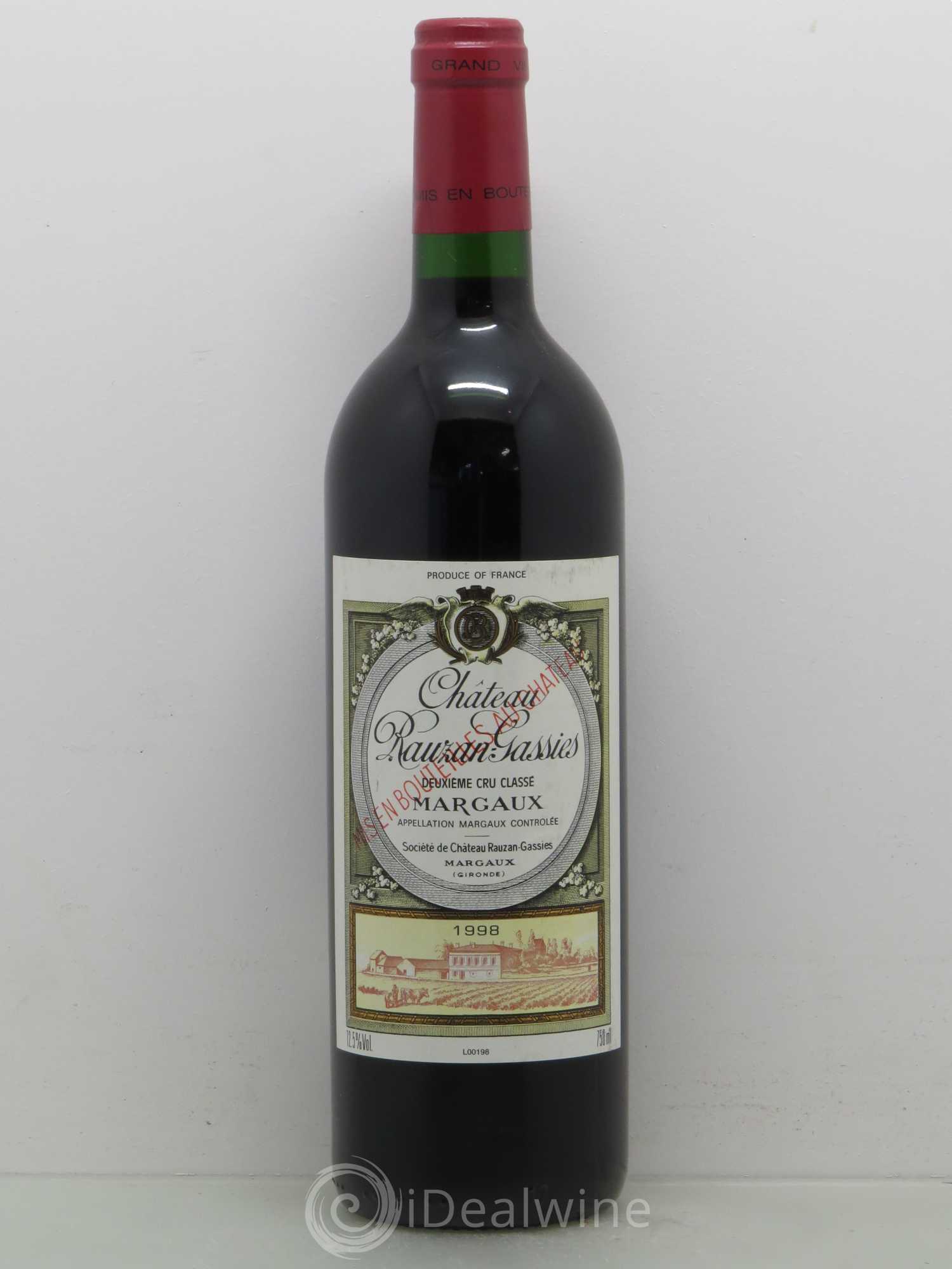 Château Rauzan-Gassies 2ème Grand Cru Classé 1998 - Lot de 1 bouteille - 0