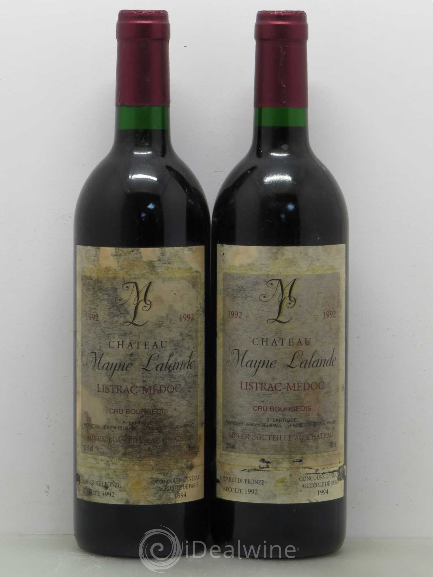 Château Mayne Lalande Cru Bourgeois (sans prix de réserve) 1992 - Lot de 2 bouteilles - 0