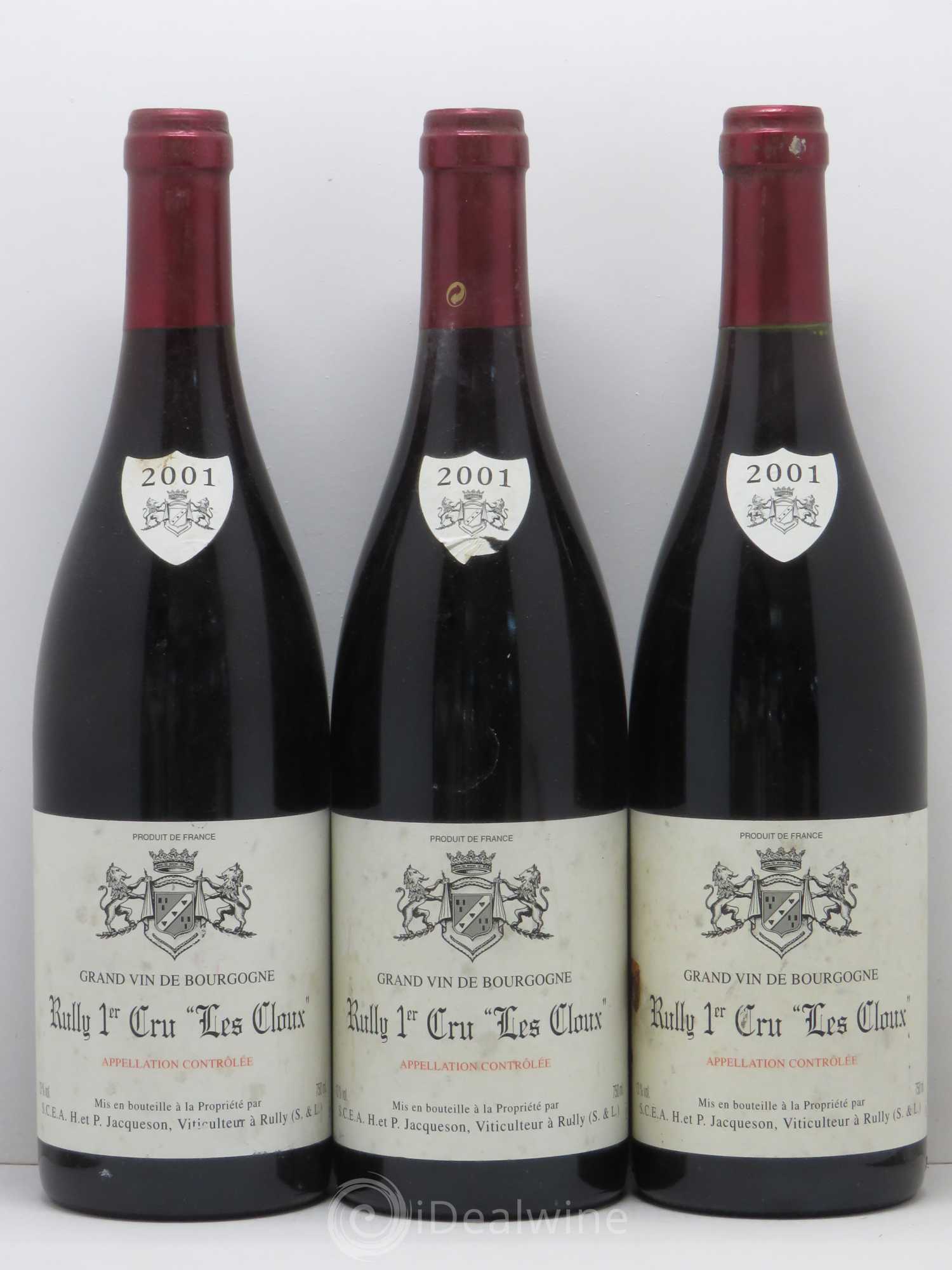 Rully 1er Cru Les Cloux Paul & Marie Jacqueson 2001 - Lot de 3 bouteilles - 0