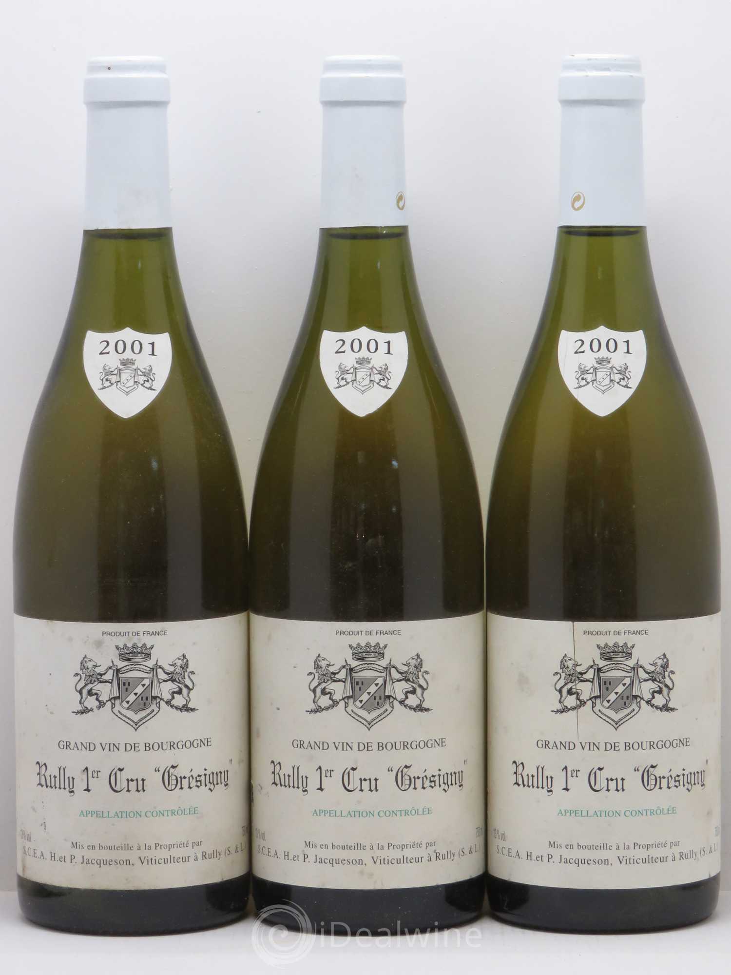 Rully 1er Cru Grésigny Paul & Marie Jacqueson 2001 - Lot de 3 bouteilles - 0