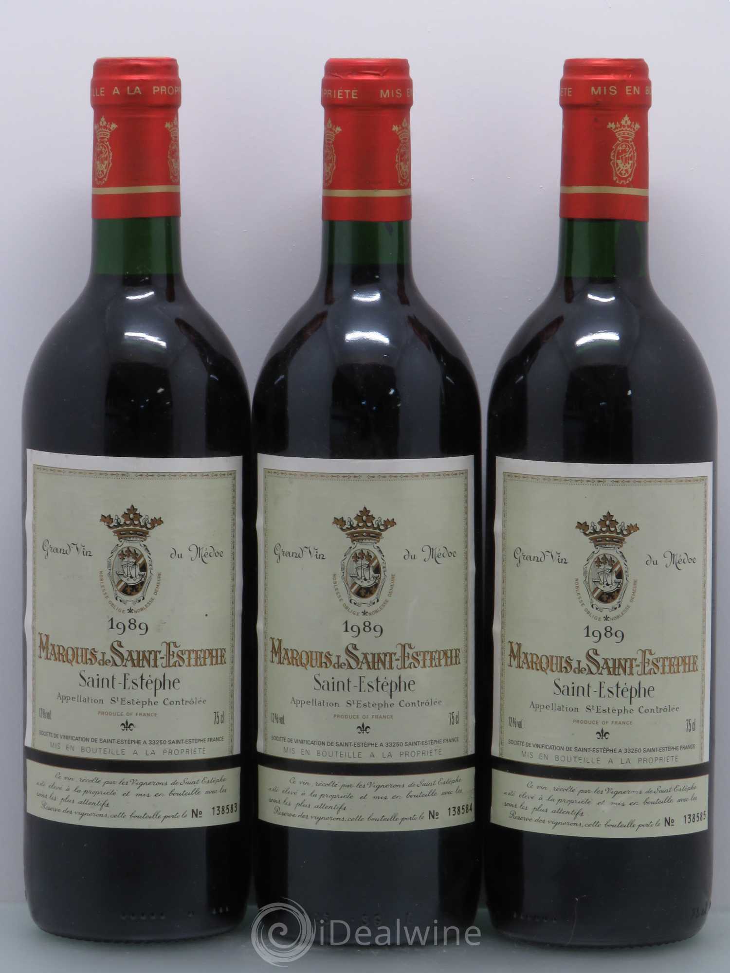 Marquis de Saint Estèphe 1989 - Lot de 3 bouteilles - 0