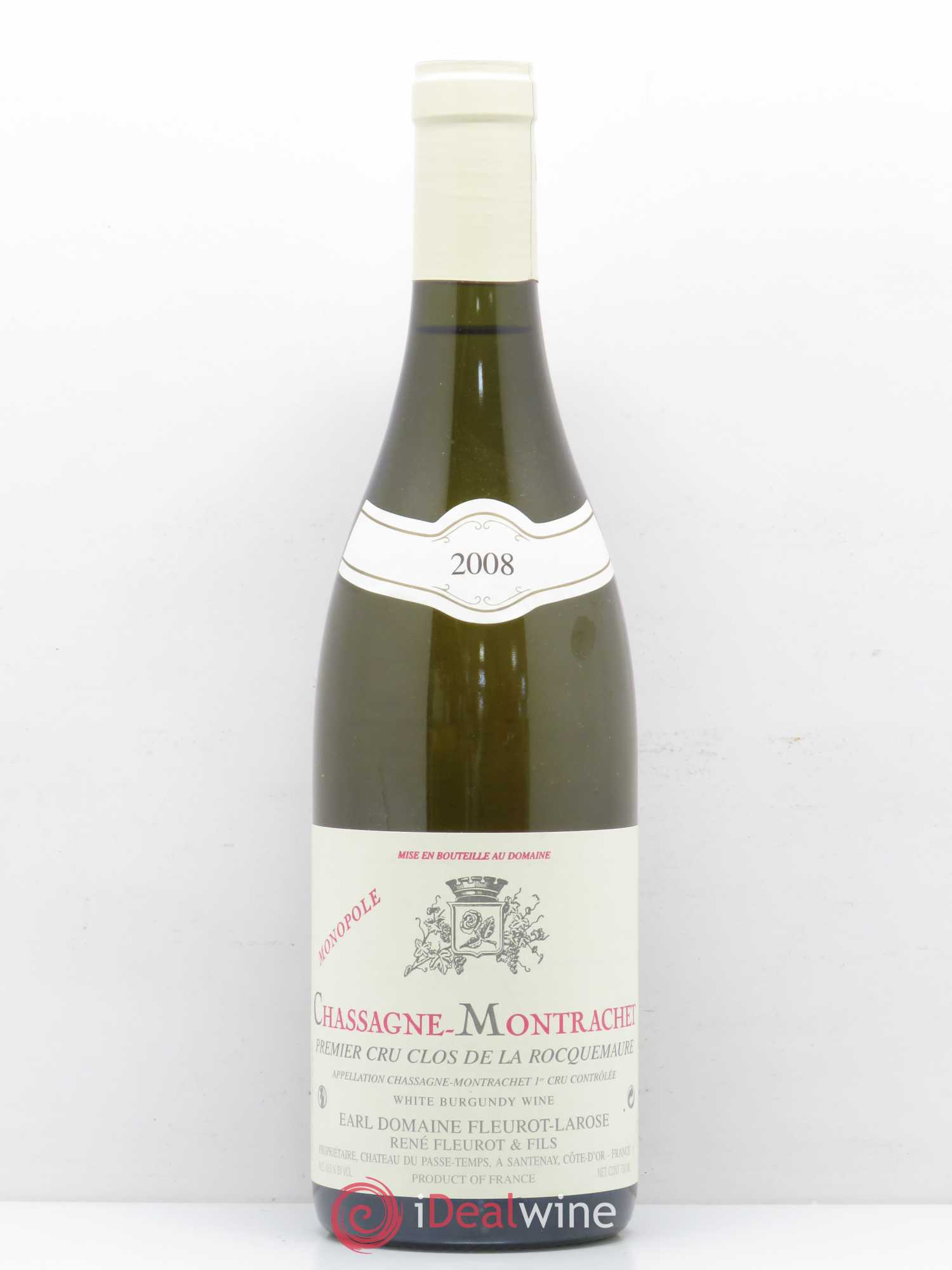 Chassagne-Montrachet 1er Cru Clos de La Rocquemaure Monopole Domaine Fleurot-Larose 2008 - Posten von 1 Flasche - 0