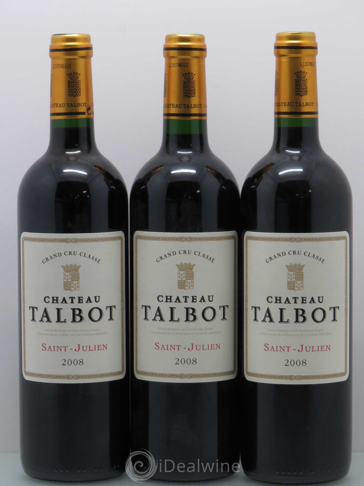 Château Talbot 4ème Grand Cru Classé 2008 - Lot de 3 bouteilles - 0