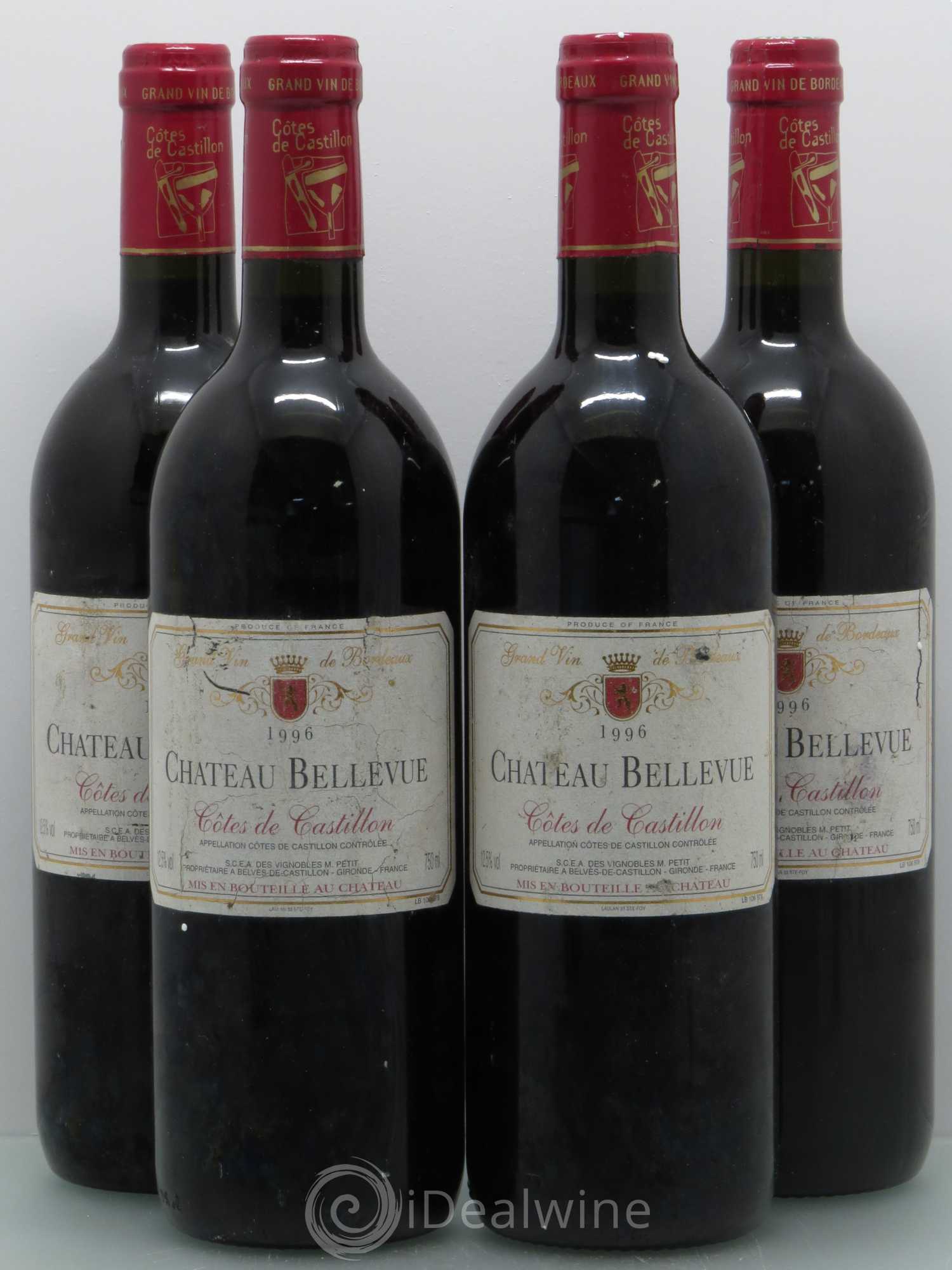 Bordeaux Côtes De Castillon Château Bellevue 1996 - Posten von 4 Flaschen - 0