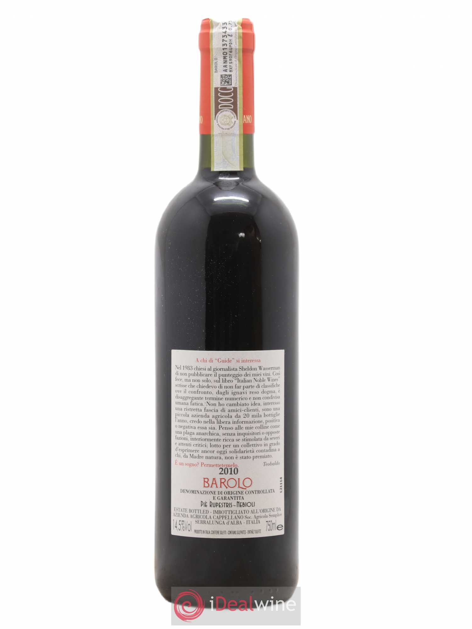Barolo DOCG Pie Rupestris Cappellano Otin Fiorin 2010 - Lot de 1 bouteille - 1
