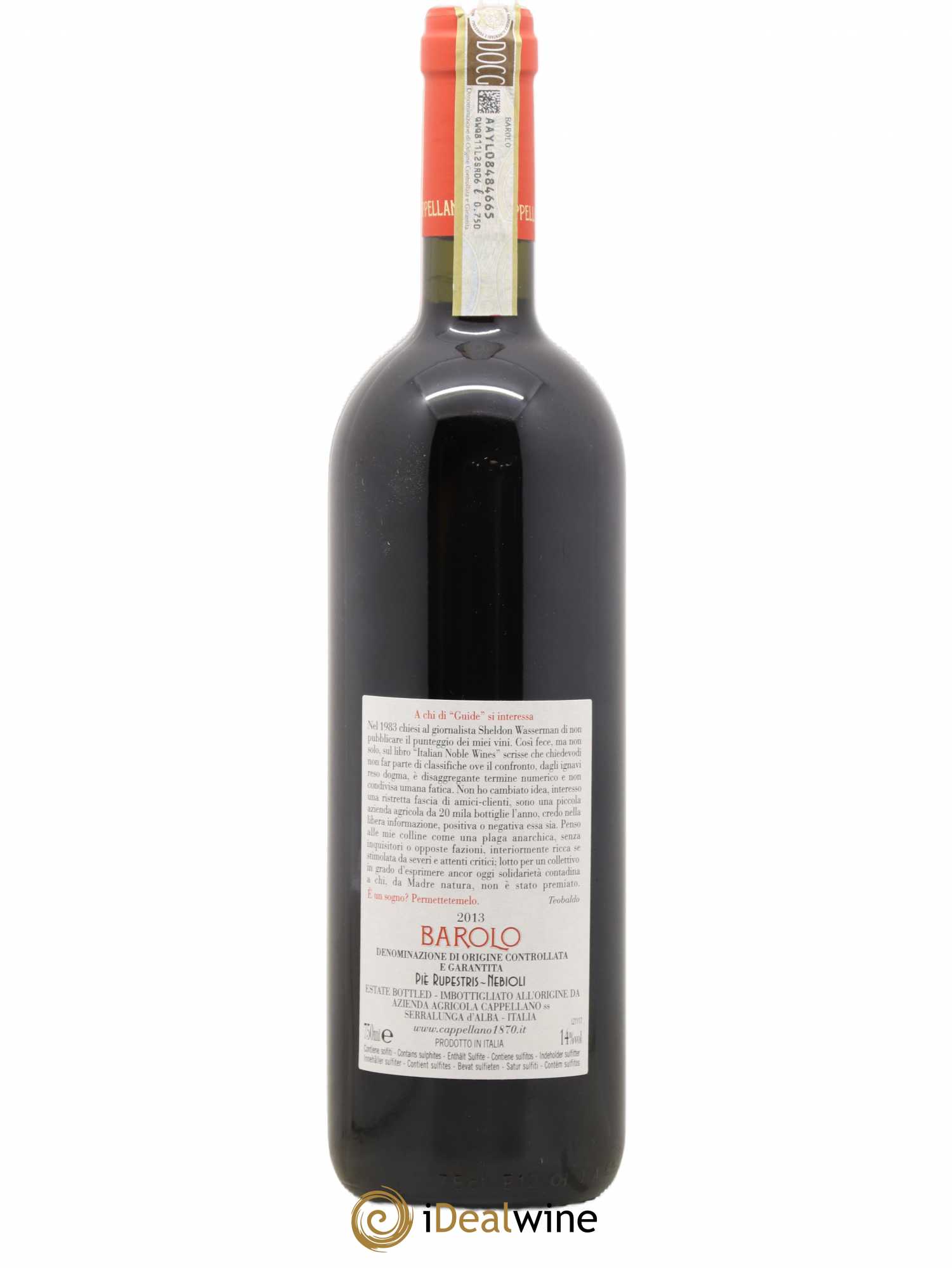 Barolo DOCG Pie Rupestris Cappellano 2013 - Lot de 1 bouteille - 1