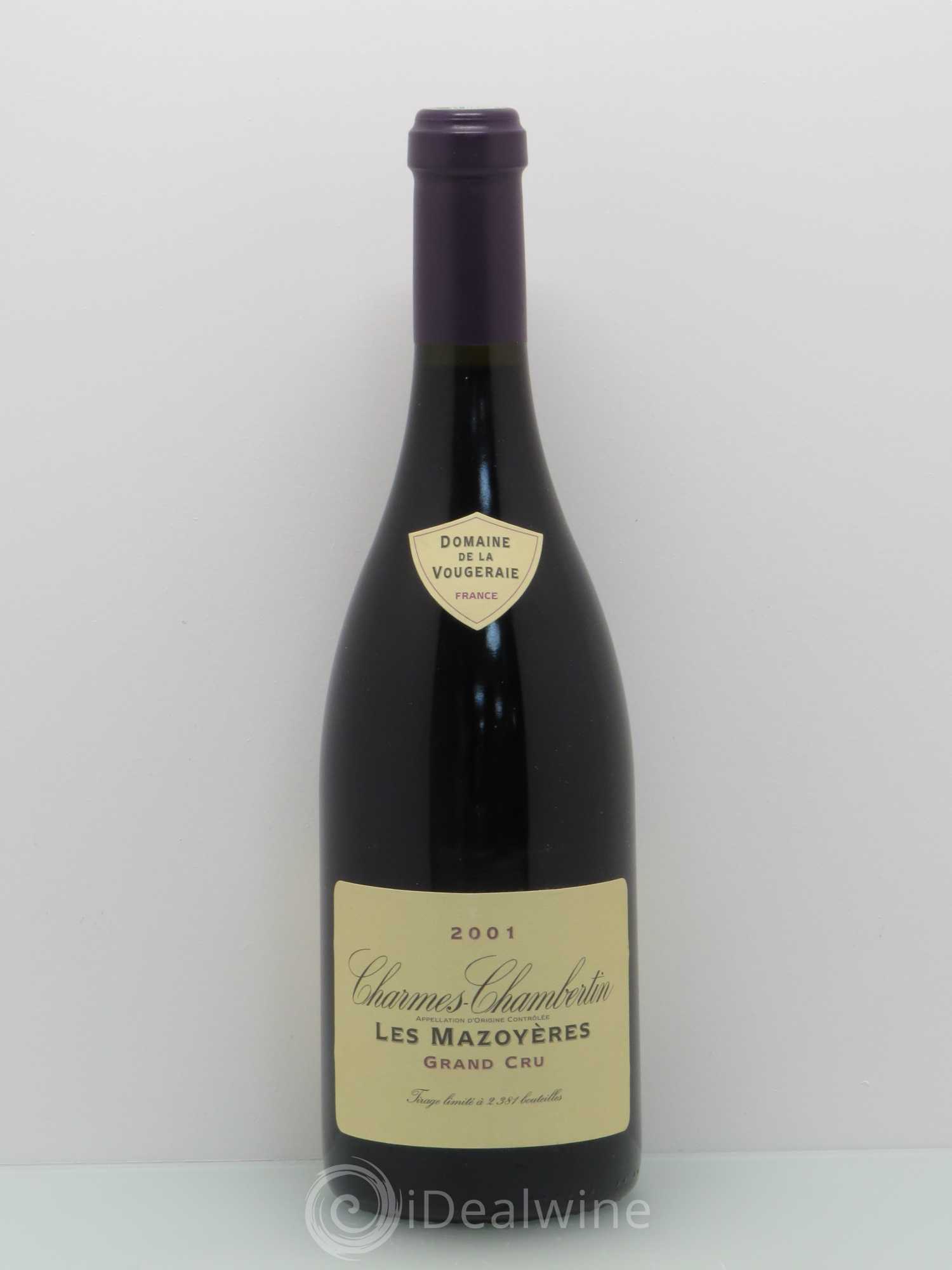 Charmes-Chambertin Grand Cru Les Mazoyères La Vougeraie 2001 - Lot de 1 bouteille - 0